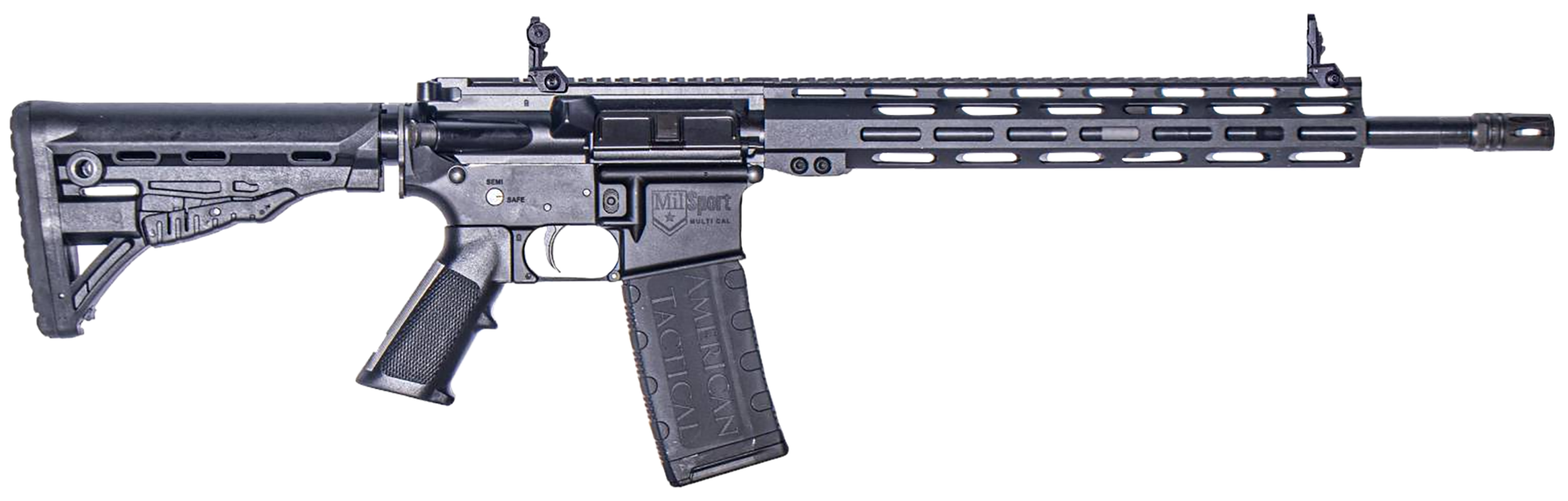 American Tactical Inc. Milsport 300 AAC Blackout (7.62x35mm), 16in. Barrel, 30rd, 13" MLOK Handguard, A2 Grip & Roger's Adj. Super Stock - Black (NPN: ATIG15MS300MLTS)