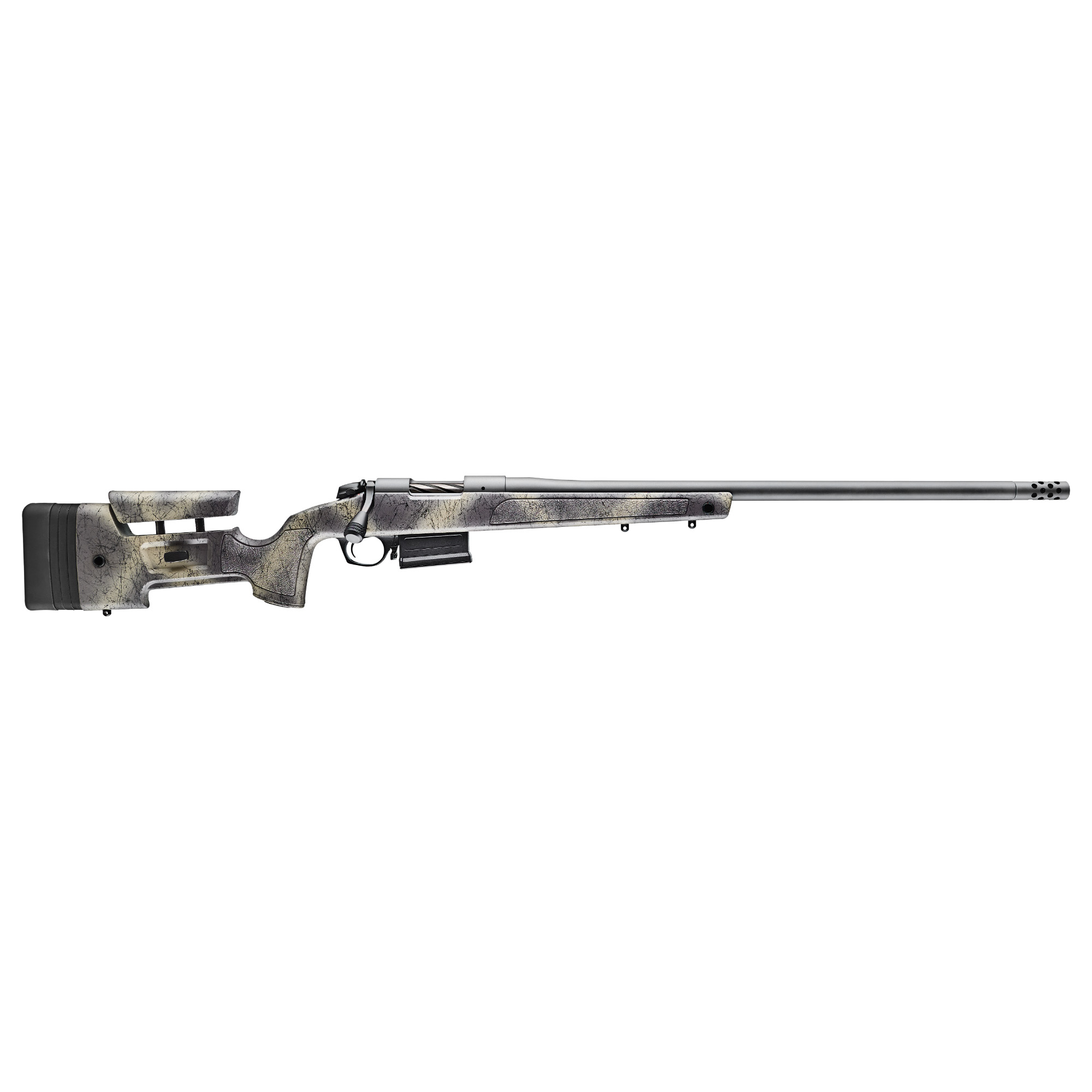 Bergara Rifles B145371 B-14 Wilderness HMR 308 Win 5+1 20" Threaded, Sniper Gray Cerakote Barrel/Rec, Adj. SoftTouch Woodland Camo Stock with Mini-Chassis, Omni Muzzle Brake