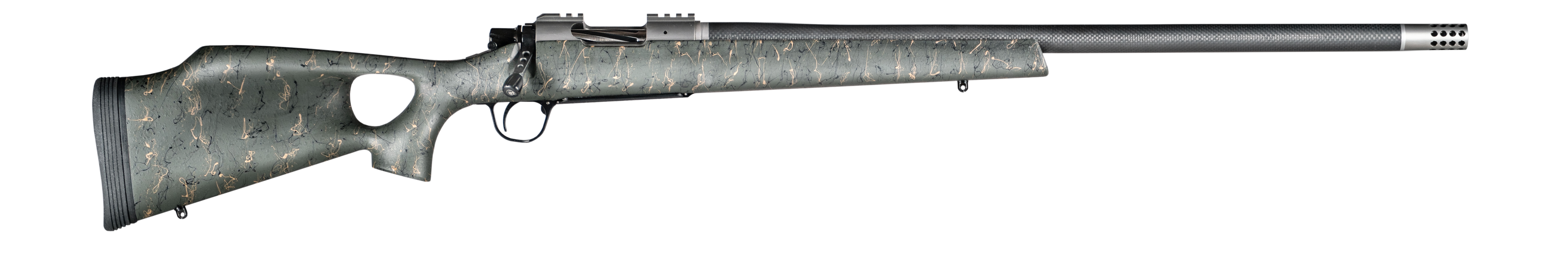 Christensen Arms CA10269H14223 Summit TI  Full Size 6.5 Creedmoor 4+1, 24" Natural Titanium Steel Threaded Barrel, Natural Titanium Aluminum Receiver, Green w/Black/Tan Webbing Fixed Thumbhole Stock