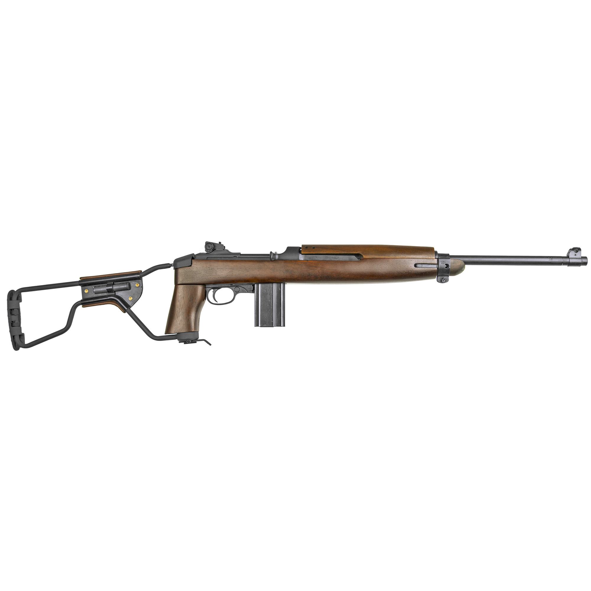 Inland MFG ILM150 M1A1 Paratrooper Carbine 30 Carbine 15+1 18" Barrel, Black Metal Finish, Type 2 Barrel Band, Black Side, Folding Wire Stock w/Low Wood Walnut Forearm & Pistol Grip
