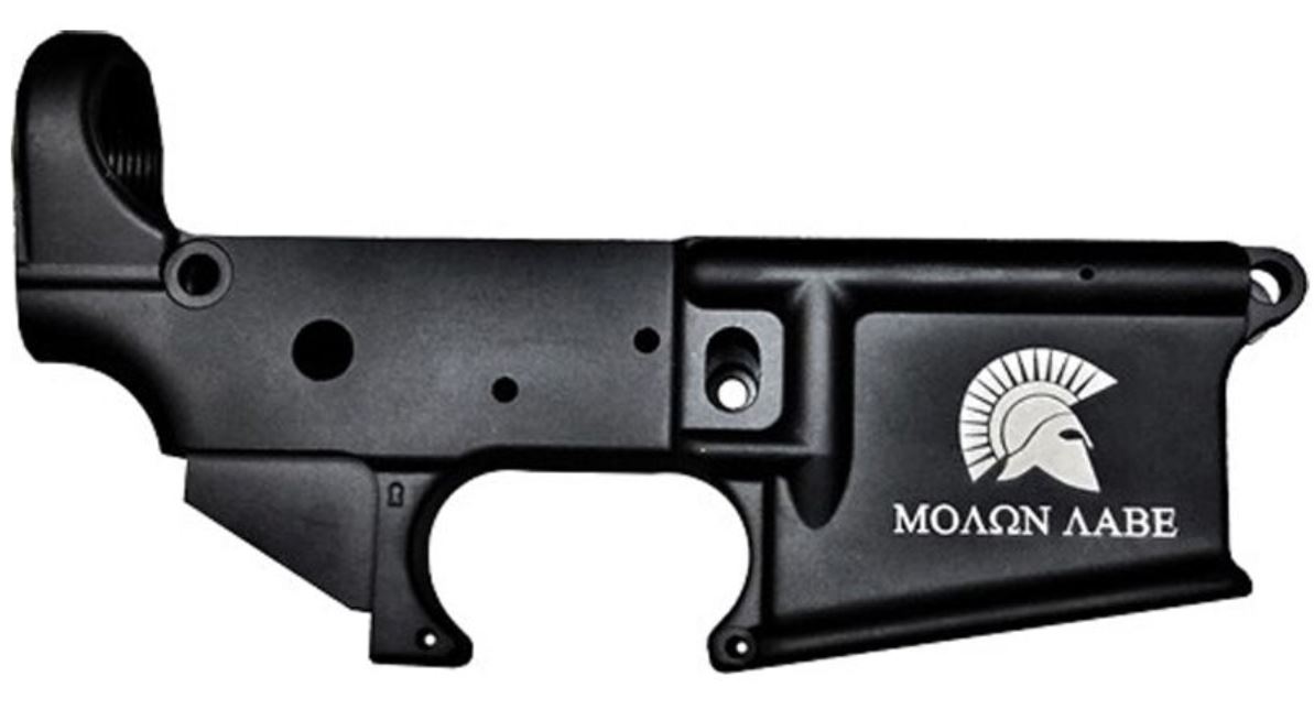 Anderson AM-15 Forged Stripped AR15 Lower Receiver - Black | Spartan Molon Labe Logo | Retail Packaging