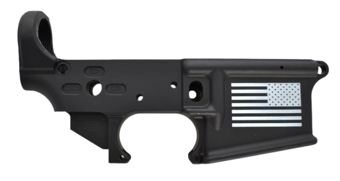FosTech Tech-15 Forged AR-15 Lower Receiver - Black | Stripped | Flag Logo