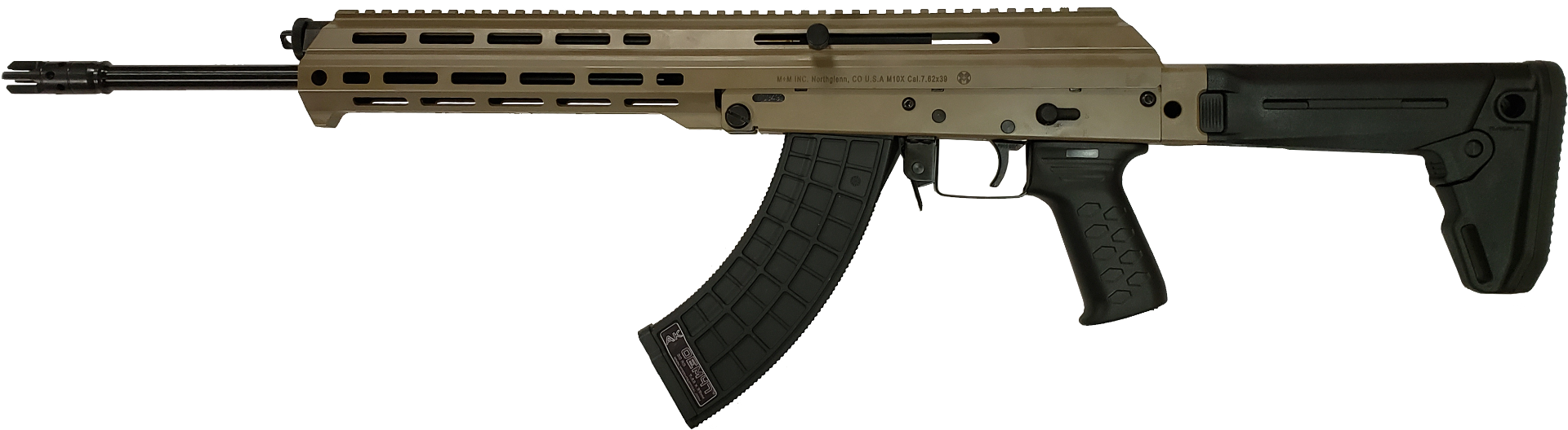 M+M Inc M10X AK-47 Rifle - FDE | 7.62x39 | 16.5" Barrel | Left Side Charging Handle | Magpul Zhukov Side-Folding 5-position Collapsible Stock