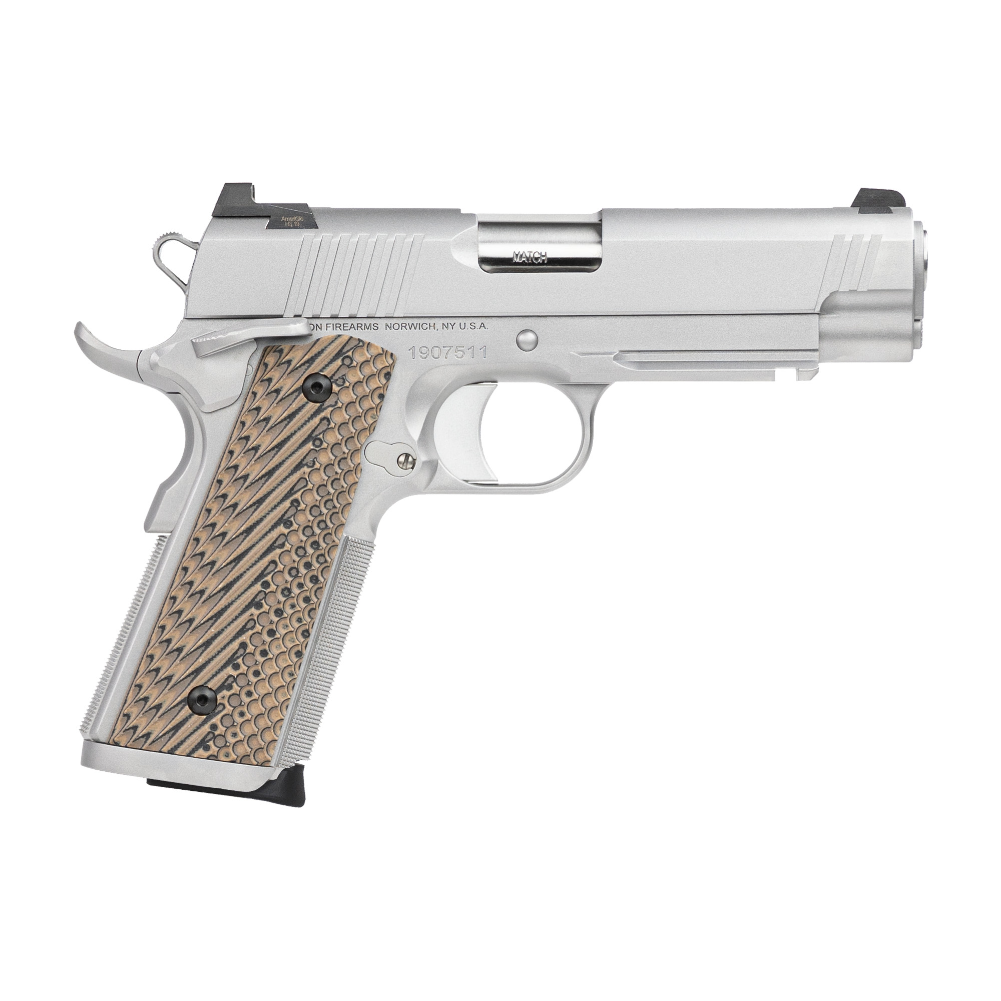 Dan Wesson 01809 Specialist Commander 45 ACP 8+1 4.25" Stainless Steel Barrel, Bead Blasted Serrated Stainless Steel Slide & Frame w/Beavertail & Picatinny Rail, Black/Brown G10 Grip, Ambidextrous
