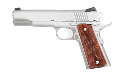 Dan Wesson 01889 Razorback  10mm Auto Caliber with 5" Match Grade Barrel, 8+1 Capacity, Overall Stainless Steel Finish, Beavertail Frame, Serrated Brushed Slide & Cocobolo Grip