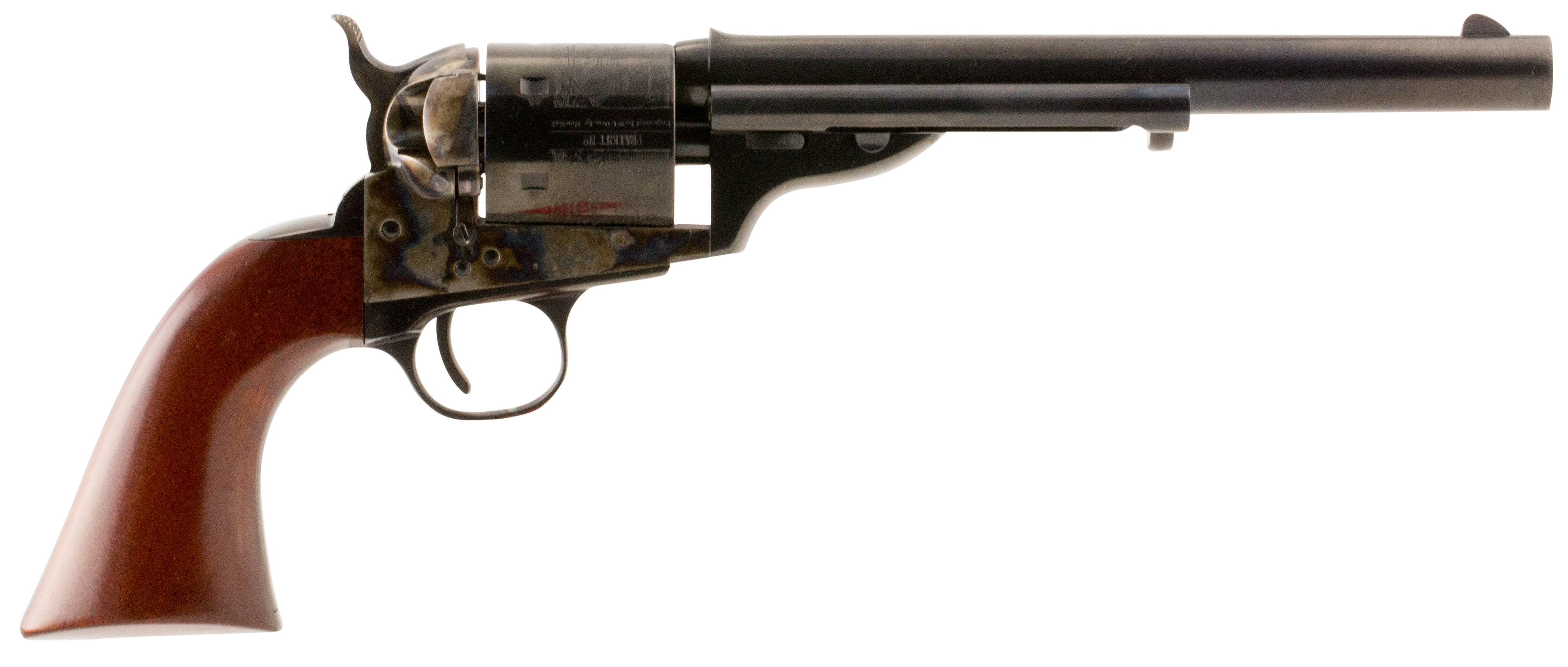 Taylors & Company 550695 1860 Open-Top 38 Special Caliber with 7.50" Blued Finish Barrel, 6rd Capacity Blued Finish Cylinder, Color Case Hardened Finish Steel Frame & Walnut Army Size Grip
