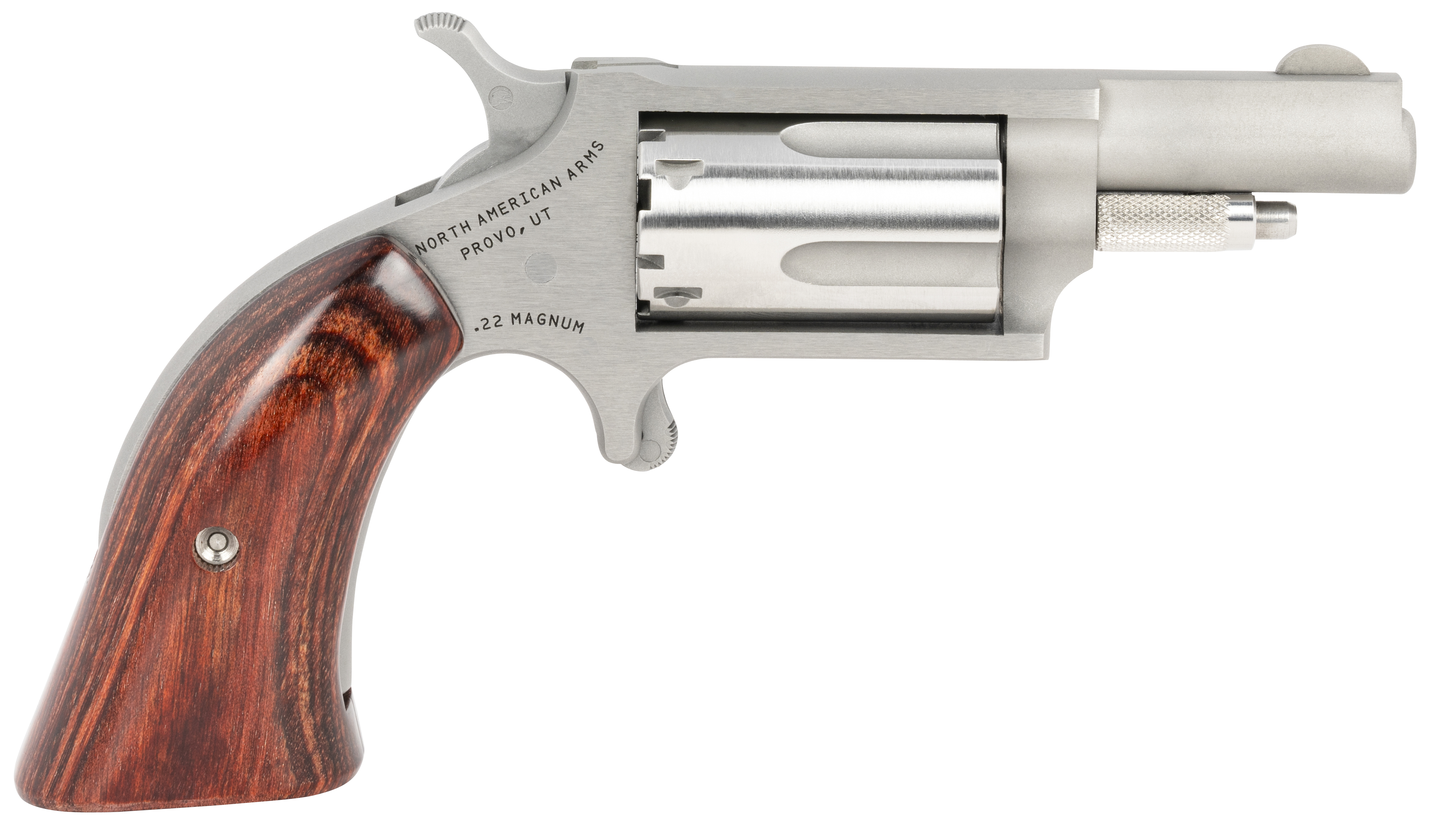 North American Arms 22MGBG Mini-Revolver  22 WMR 5 Shot 1.63" Barrel, Stainless Steel Barrel/Cylinder/Frame, Exclusive Wood Boot Grip