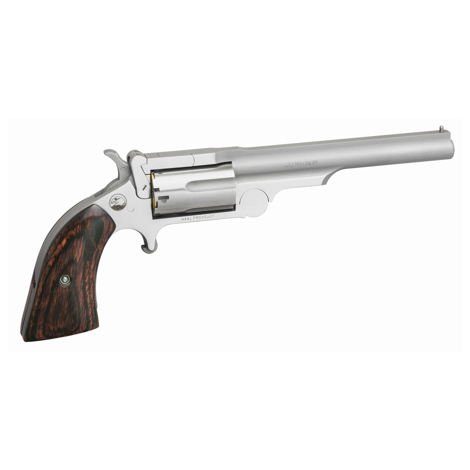 North American Arms 22MR4 Ranger II  22 WMR Caliber with 4" Barrel, 5rd Capacity Cylinder, Overall Stainless Steel Finish & Rosewood Boot Grip