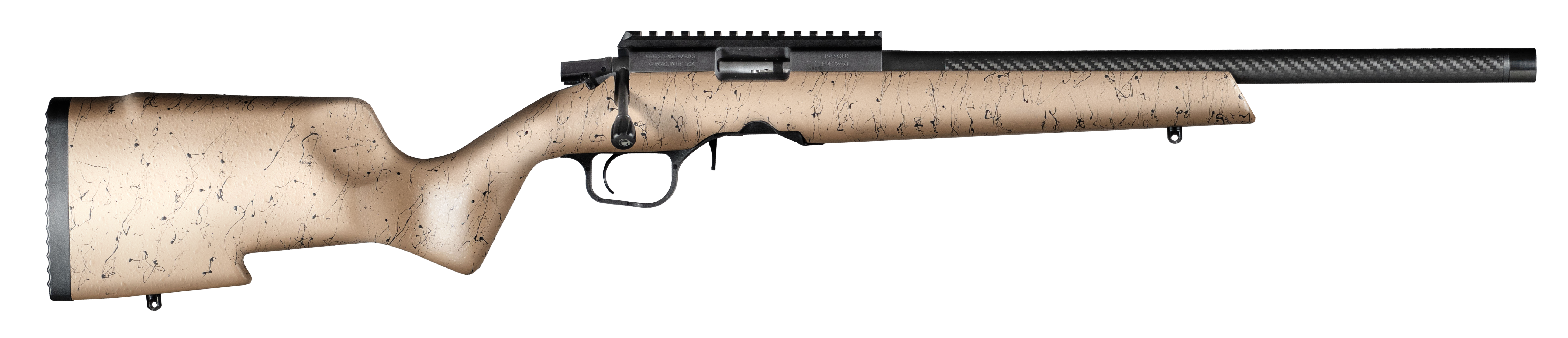 Christensen Arms 8011200100 Ranger  22 LR 10+1 18" Carbon Fiber/Threaded Barrel, Black Anodized Finish, Tan with Black Webbing Stock
