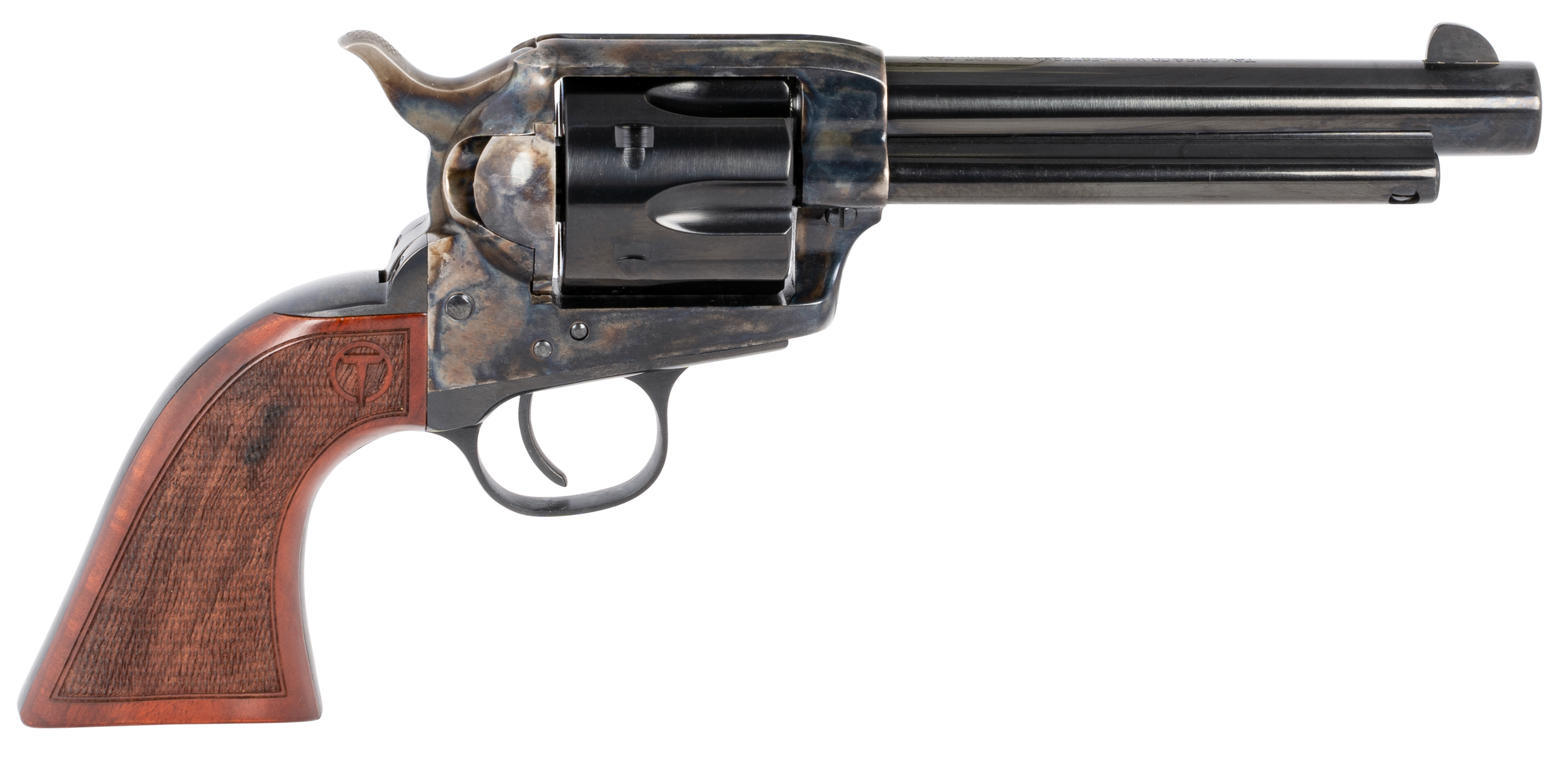 Taylors & Company 550811 Smoke Wagon 357 Mag Caliber with 5.50" Blued Finish Barrel, 6rd Capacity Blued Finish Cylinder, Color Case Hardened Finish Steel Frame & Checkered Walnut Grip
