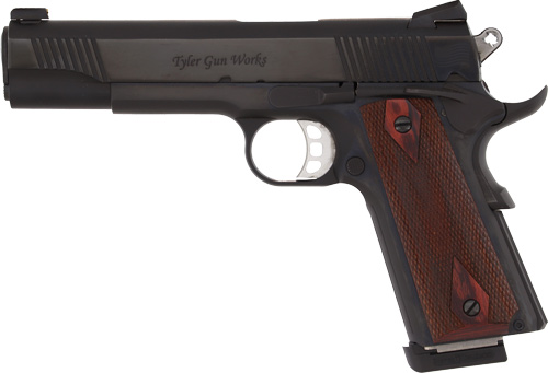 Tyler Gun Works TGWGVBL45 Custom 1911 Government Full Size Frame 45 ACP 7+1 5" Stainless Match Grade Barrel, Blued Serrated Steel Slide & Steel Frame w/Beavertail, Walnut Grip