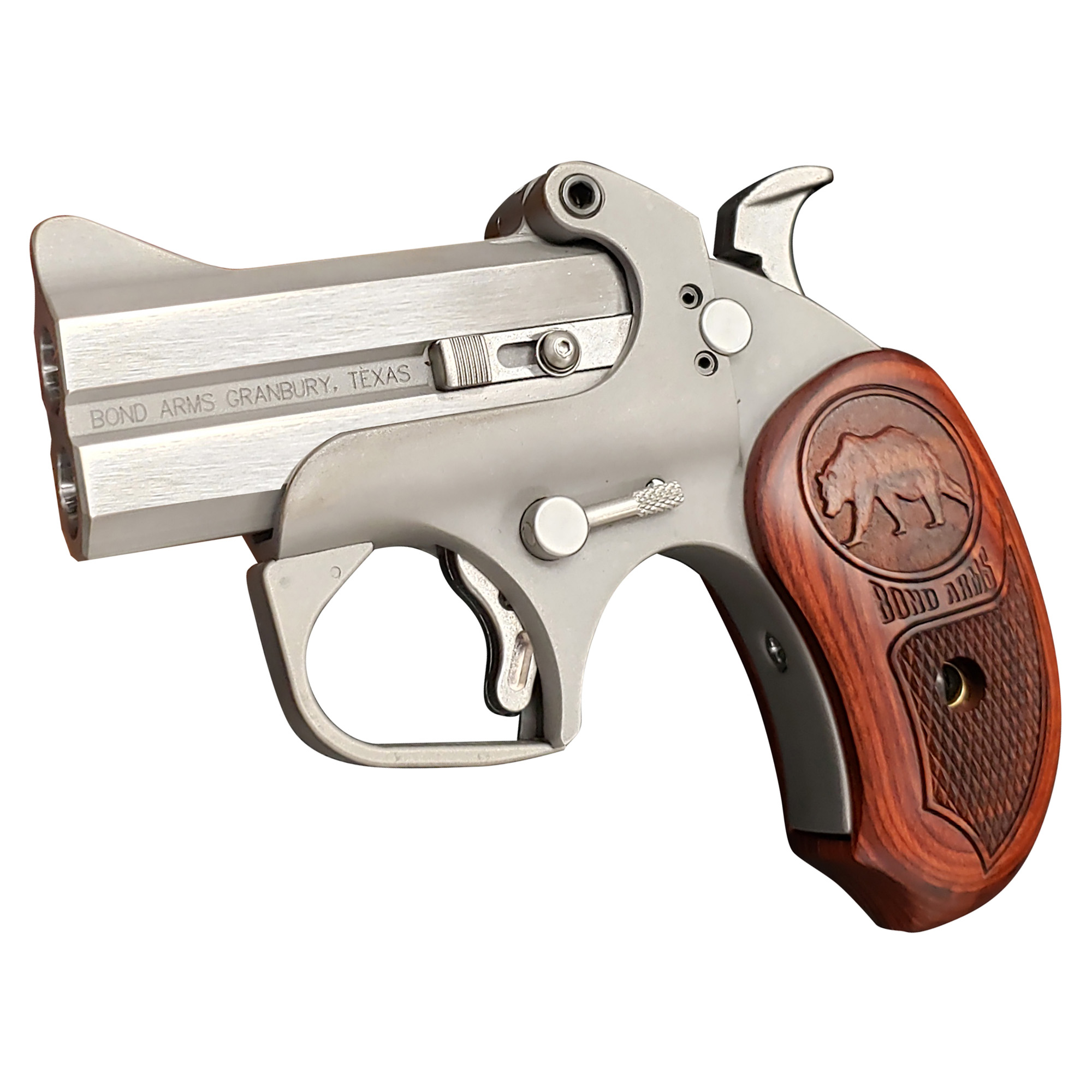 Bond Arms BAGR Grizzly  45 Colt (LC)/410 Gauge 2rd 3" Stainless Steel Double Barrel & Frame, Rebounding Hammer, Blade Front/Fixed Rear Sights, Rosewood Grips, Manual Safety