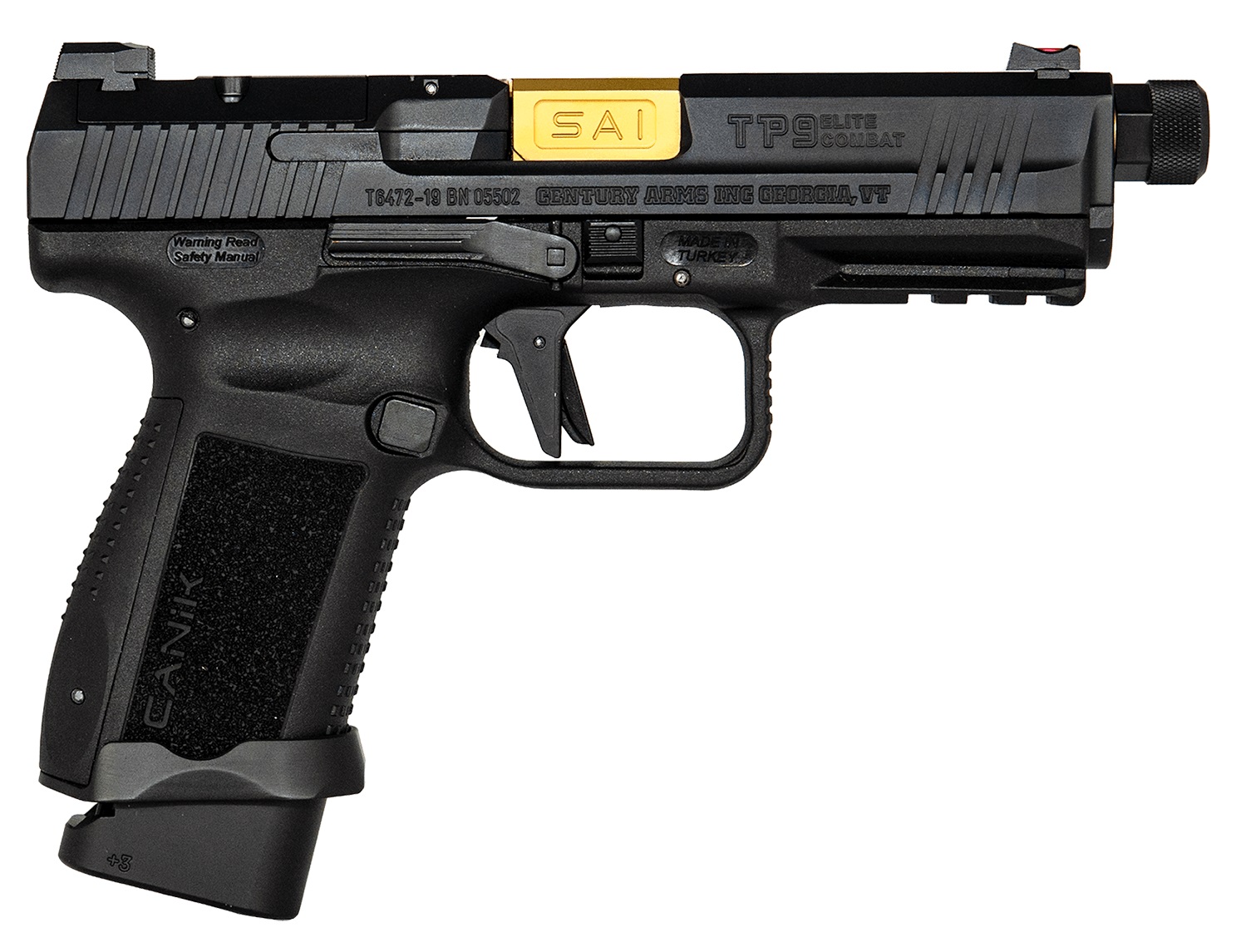 Canik TP9 Elite Combat Executive 9mm 4.73in 18rd Gold PVD Threaded Fluted