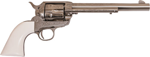 Cimarron Frontier 45 Colt 7.5 inch 6 Rounds Nickel Engraved Ivory Grip