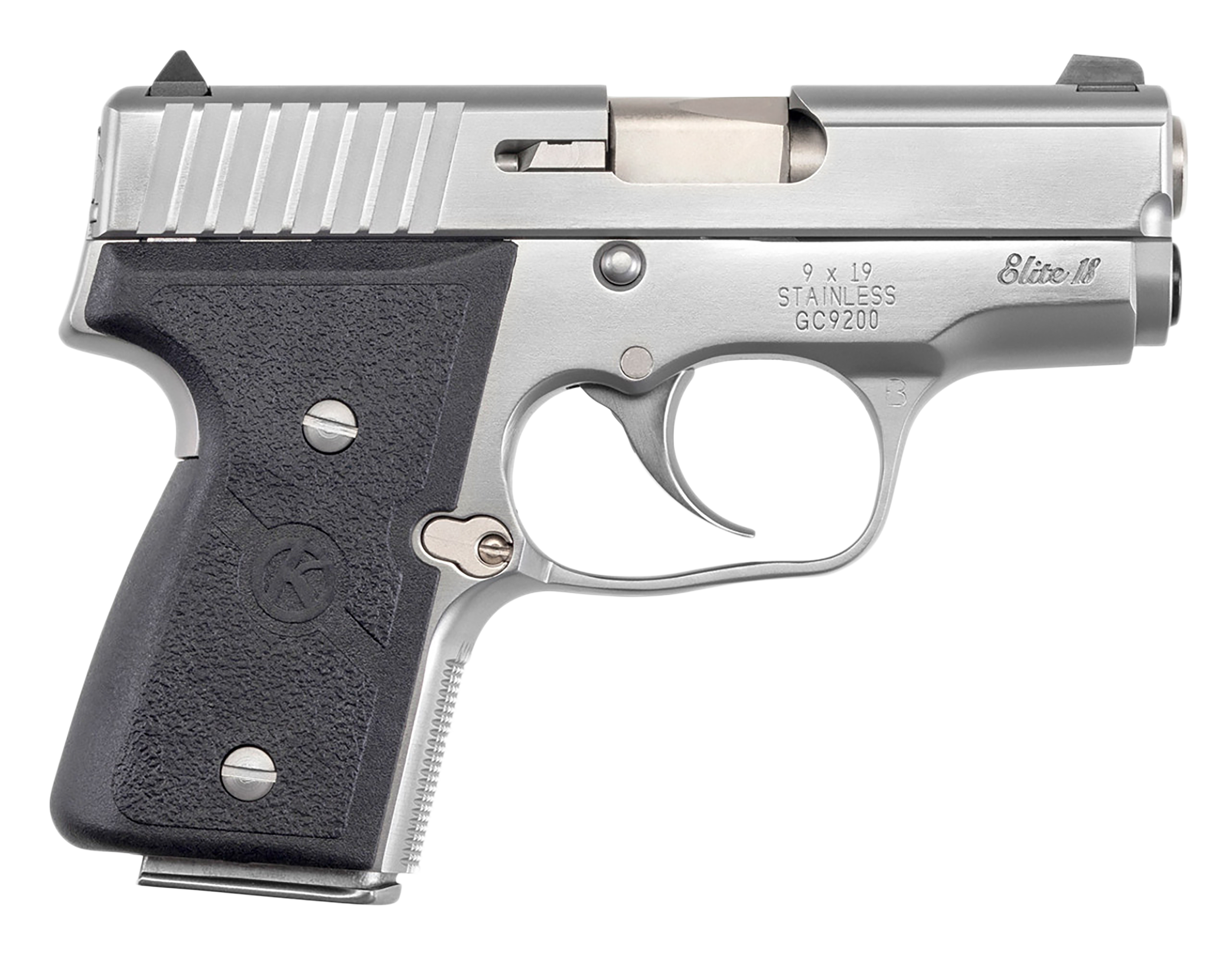 Kahr Arms M9098A MK Elite 9mm Luger Caliber with 3" Barrel, 6+1 or 7+1 Capacity, Overall Polished Stainless Steel, Serrated Slide & Textured Wraparound Black Nylon Grip