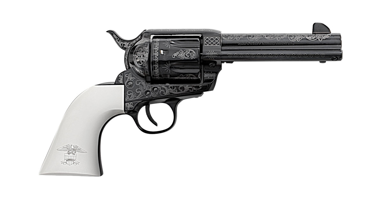Traditions SAT73122LIB 1873 Liberty 45 Colt (LC) 6rd 4.75" Blued Engraved Steel White PVC Grip