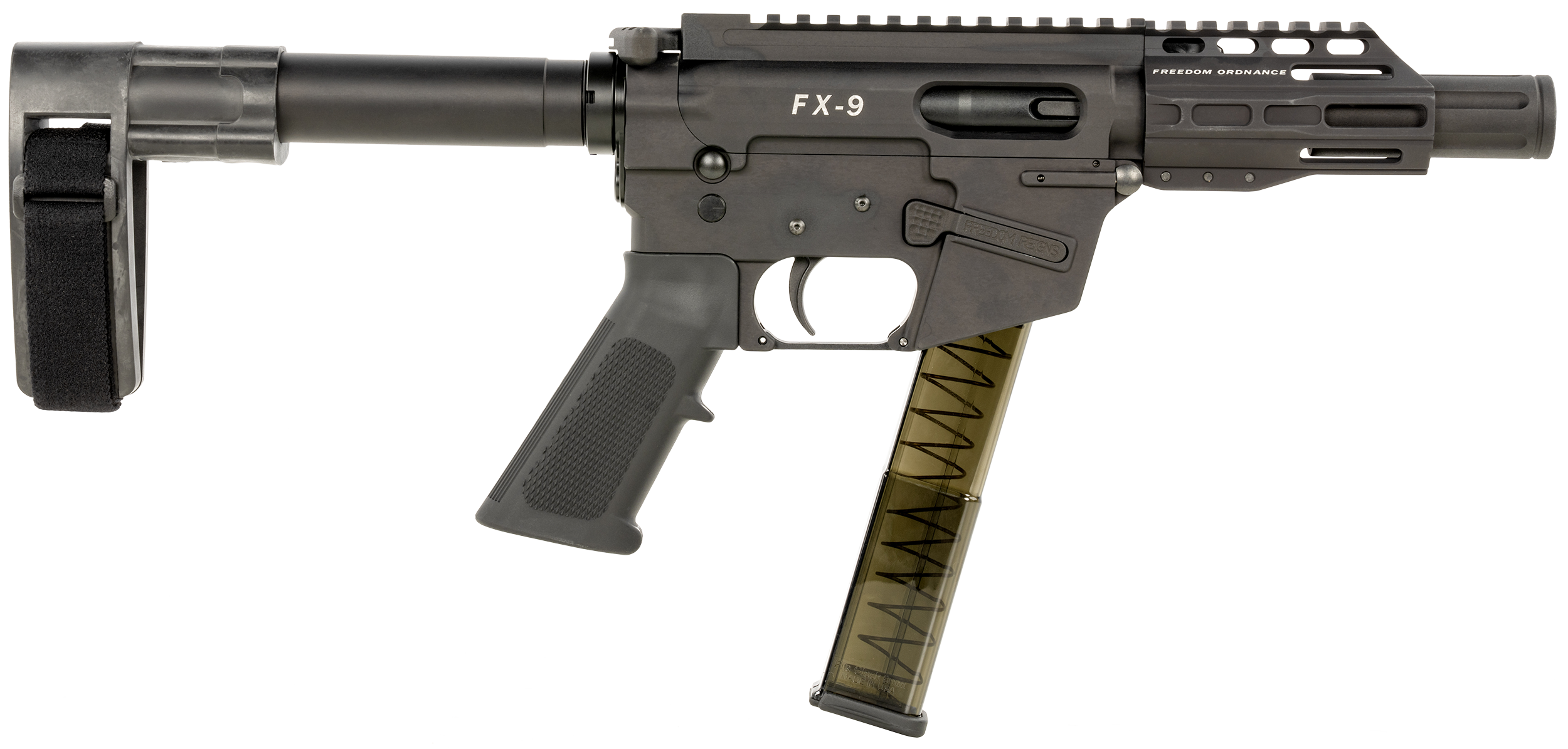 FREEDOM ORDNANCE FX9P4SBM FX-9  9mm Luger 31+1 4" Black Nitride Steel Barrel, M-LOK Handguards, Black Anodized Aluminum Picatinny Rail Receiver, Black SB Mini Brace, AR15 Grip