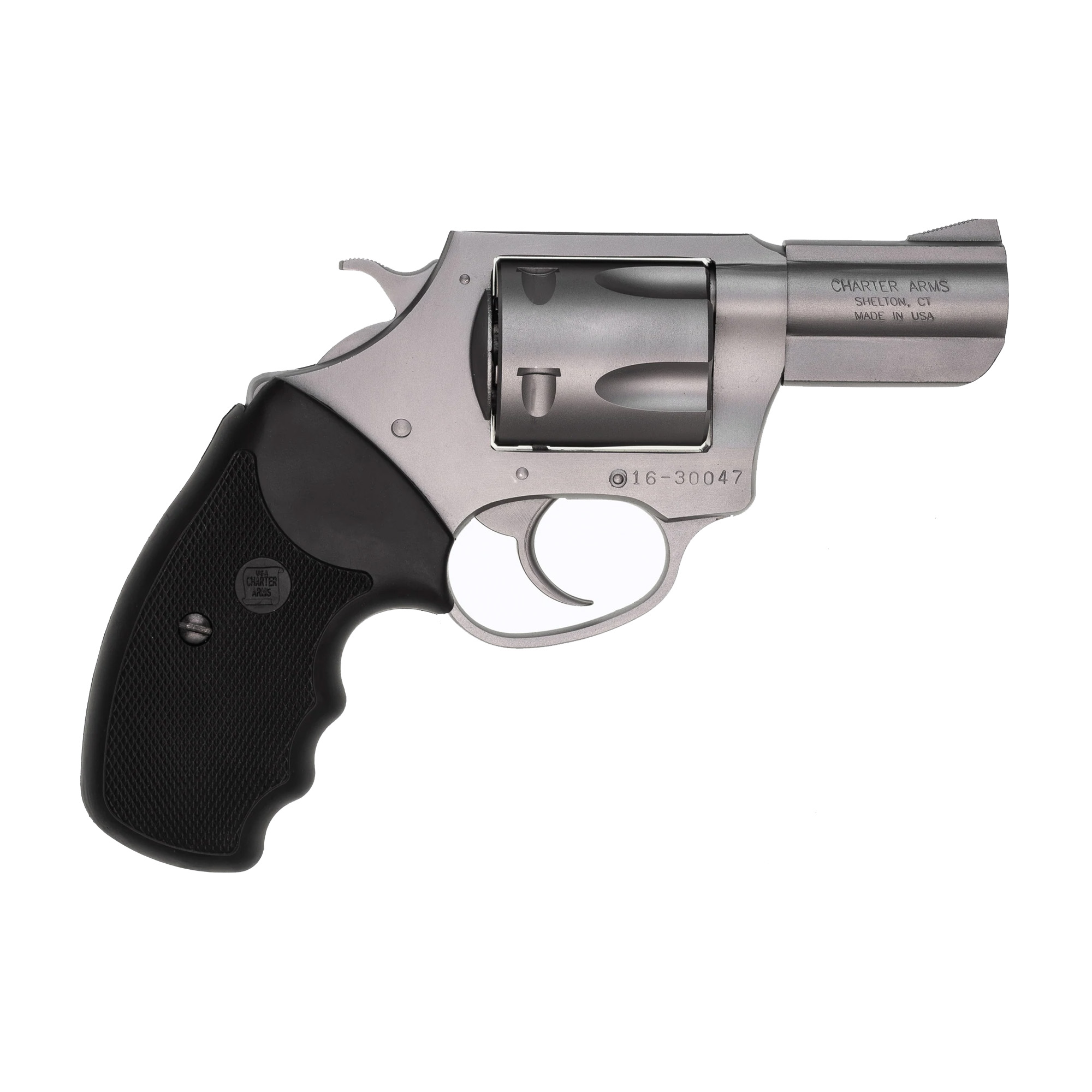 Charter Arms 74020 Pitbull  Large 40 S&W 5 Shot 2.30" Matte Stainless Steel Barrel, Cylinder & Frame w/Black Finger Grooved Rubber Grip