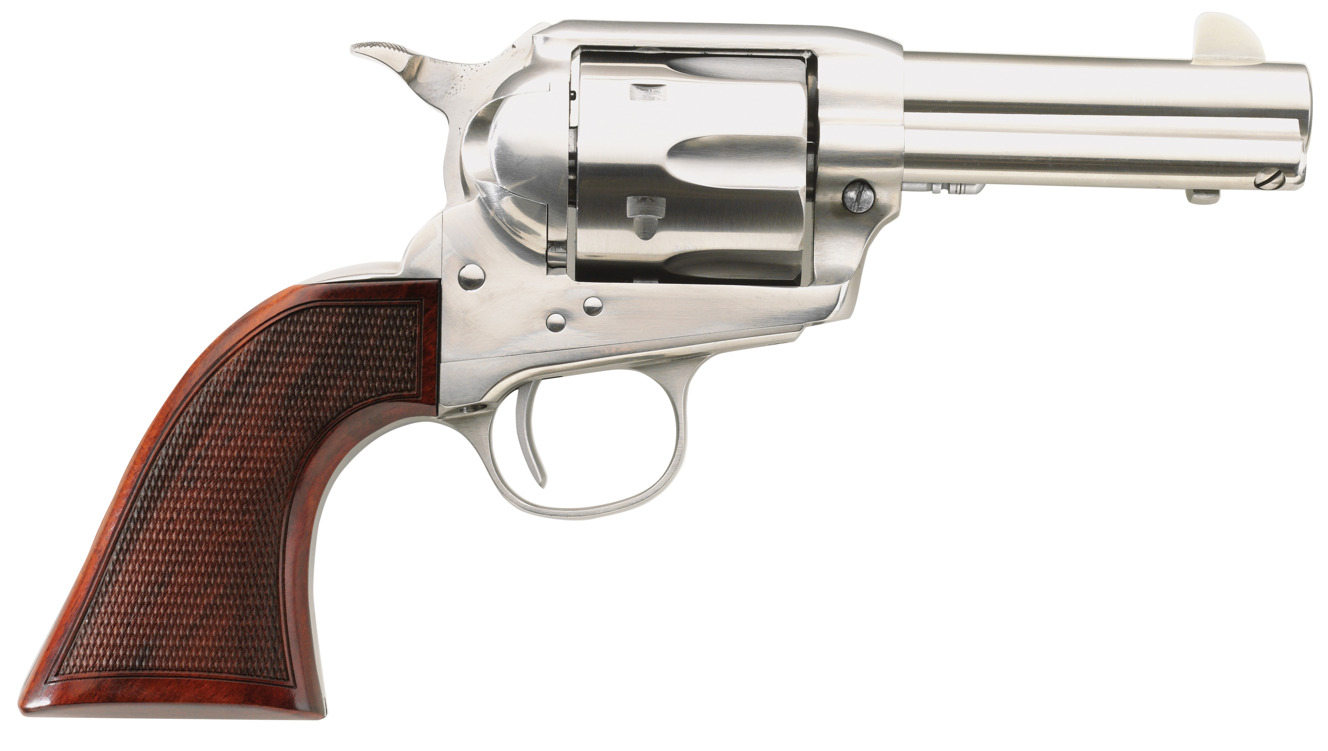 Taylors & Company 550818DE Runnin Iron  45 Colt (LC) Caliber with 3.50" Barrel, 6rd Capacity Cylinder, Overall Stainless Steel Finish,  Checkered Walnut Grip & Overall Taylor Polish