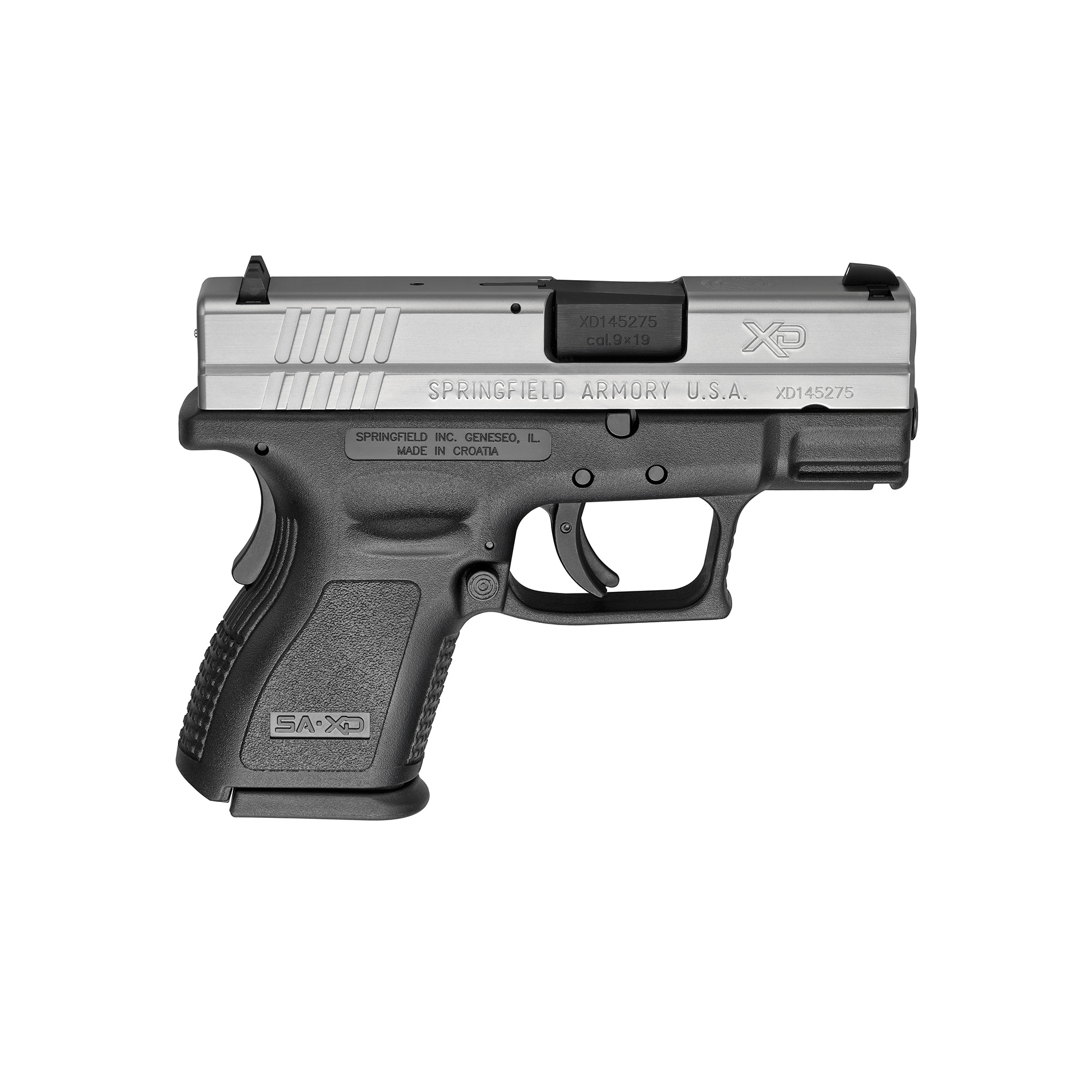 Springfield Armory XD9821 XD *CA Compliant Sub-Compact Frame 9mm Luger 10+1, 3" Black Melonite Steel Barrel, Serrated Stainless Steel Slide, Black Polymer Frame w/Picatinny Rail