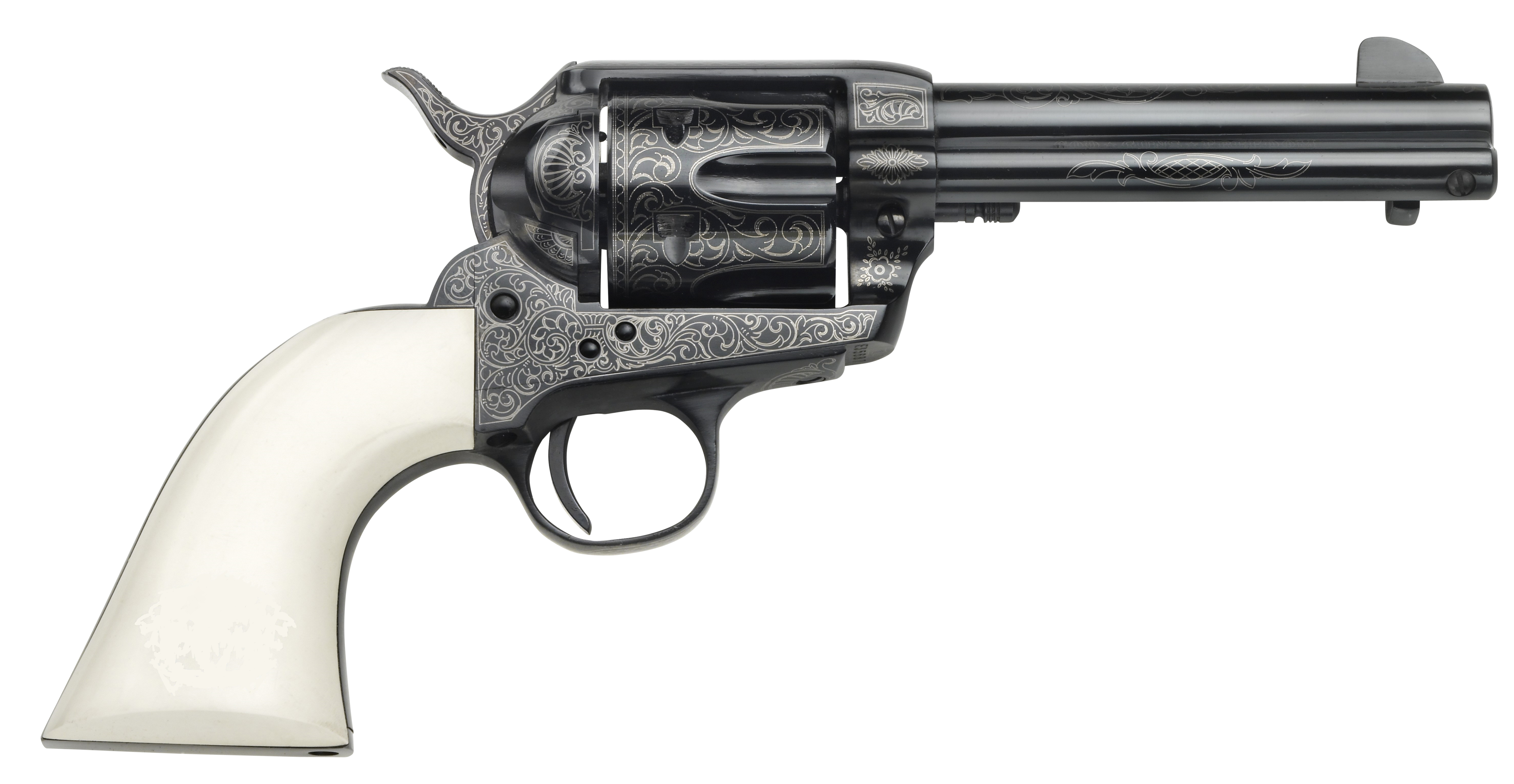 Taylors & Company 200059 1873 Cattleman Outlaw Legacy 357 Mag Caliber with 4.75" Barrel, 6rd Capacity Cylinder, Overall Blued Engraved Finish Steel & Ivory Synthetic Grip