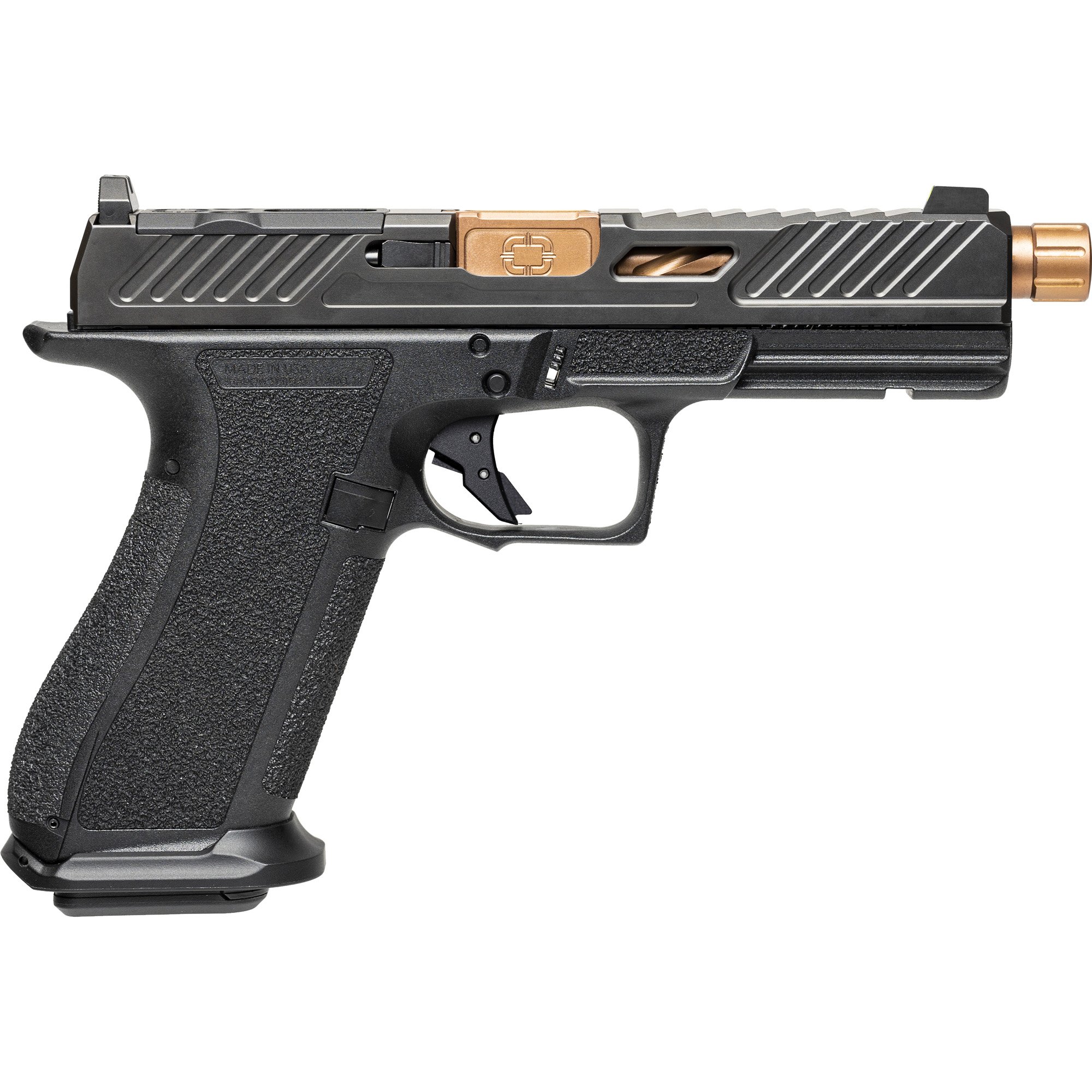 Shadow Systems DR920 Elite Pistol - Black | 9mm | 5" Spiral Fluted Bronze Match Barrel (Threaded) | 17rd | Tritium Sights | W/ Optic Cut | Weight-Optimizing Window Cut