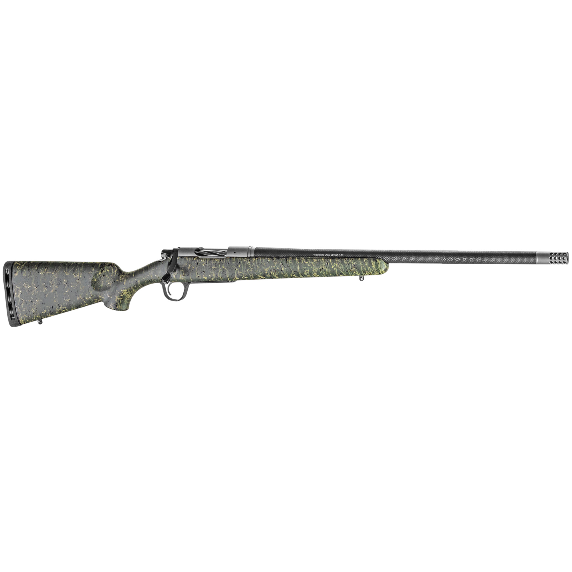 Christensen Arms 8010601500 Ridgeline  6.5 PRC 3+1 24" Carbon Fiber/Threaded Barrel, Natural Stainless, Green with Black/Tan Webbing Stock