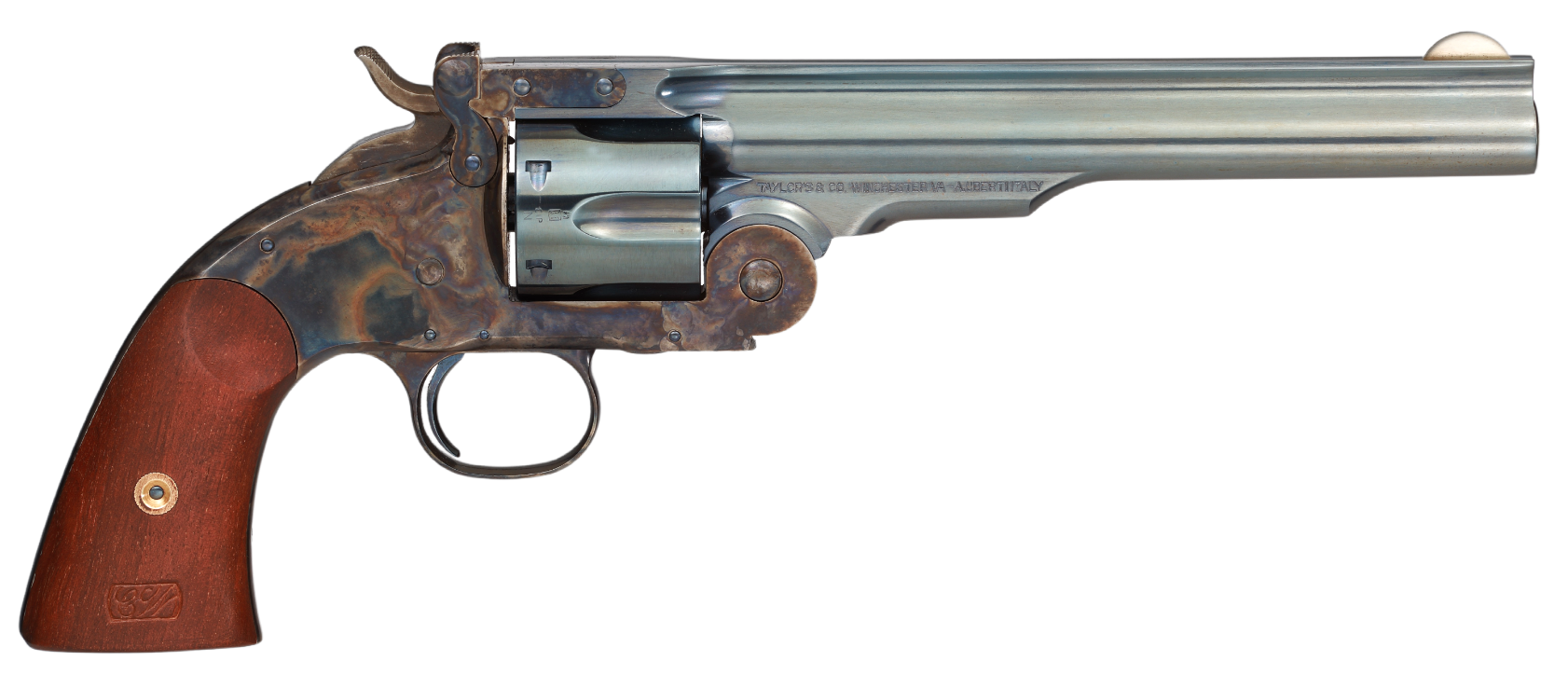 Taylors & Company 550651 Schofield Top Break 44-40 Win Caliber with 7" Charcoal Blued Finish Barrel, 6rd Capacity Charcoal Blued Finish Cylinder, Color Case Hardened Finish Steel Frame & Walnut Grip