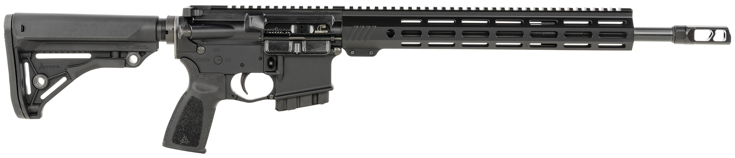 Bushmaster Bravo Zulu-CA AR15 Rifle - Black | 5.56NATO | 16" Barrel | 14" BFI Free Float M-LOK Rail | THRIL Buttstock, Pistol Grip & Mag | Snake Charmer Muzzle Brake | DM2S 2 Stage Trigger | Fixed 10rd Mag | CA Compliant