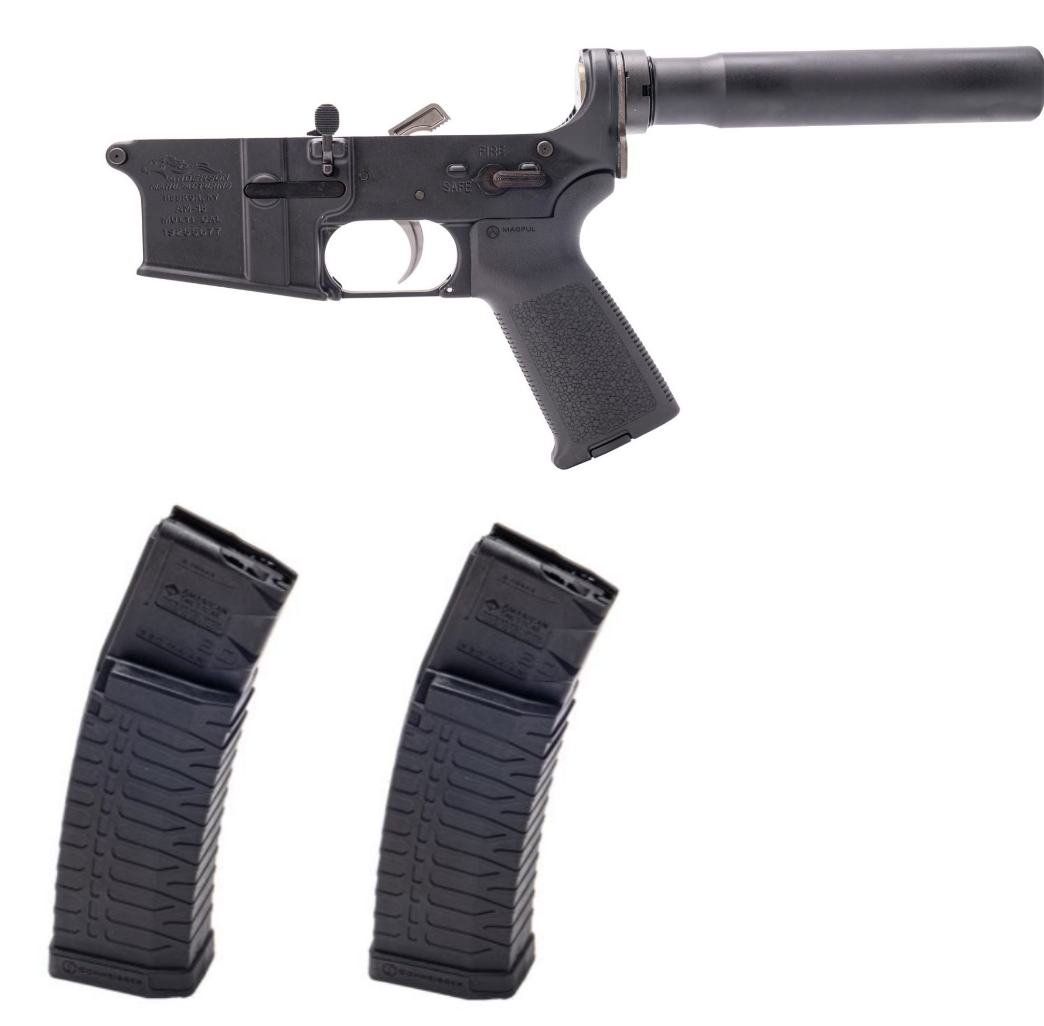 Anderson AM-15 Forged Complete AR Lower - Black | Pistol Buffer Tube & 2 ATI Schmeisser S60 Magazine - Black | .223/5.56 | 60rd | Gen 2 Military/LEO Edition