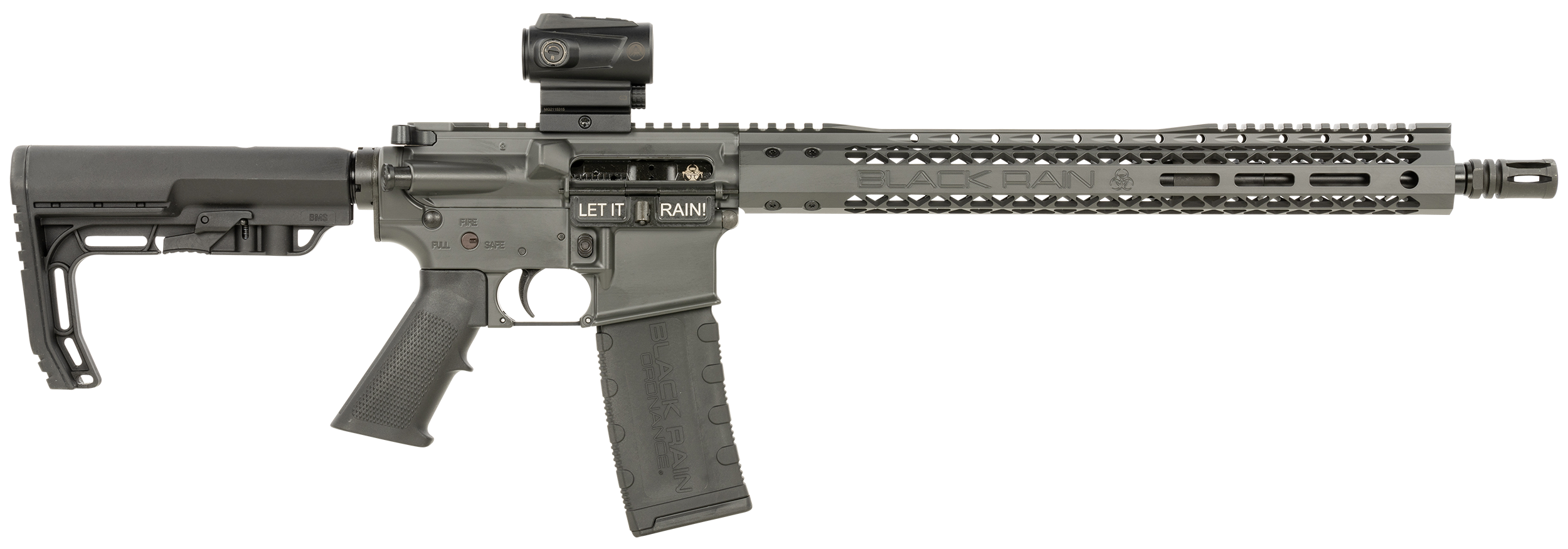 Black Rain Ordnance BRO3081404OPT Spec15 Billet 5.56x45mm NATO 30+1 16", Smoke Gray, 15" Slim Handguard, Black MFT Minimalist Stock & A2 Grip, Burris Fastfire RD Red Dot