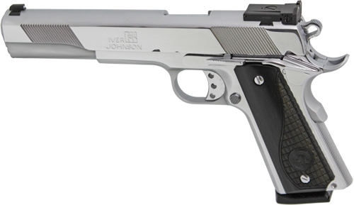 Iver Johnson Arms EAGLEXLC45 Eagle XL  45 ACP 8+1 6" Steel Barrel, Bright Chrome High Polished Long/Serrated Steel Slide & Frame w/Beavertail, Diamondwood Walnut w/Integrated Logo Grip, Right Hand