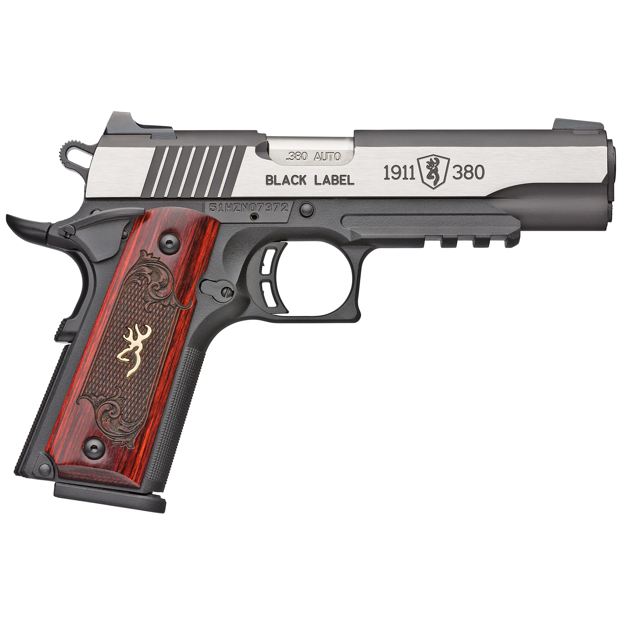 Browning 1911-380 380 ACP 4.25in 8 Rounds Matte Stainless Steel Rosewood Grips