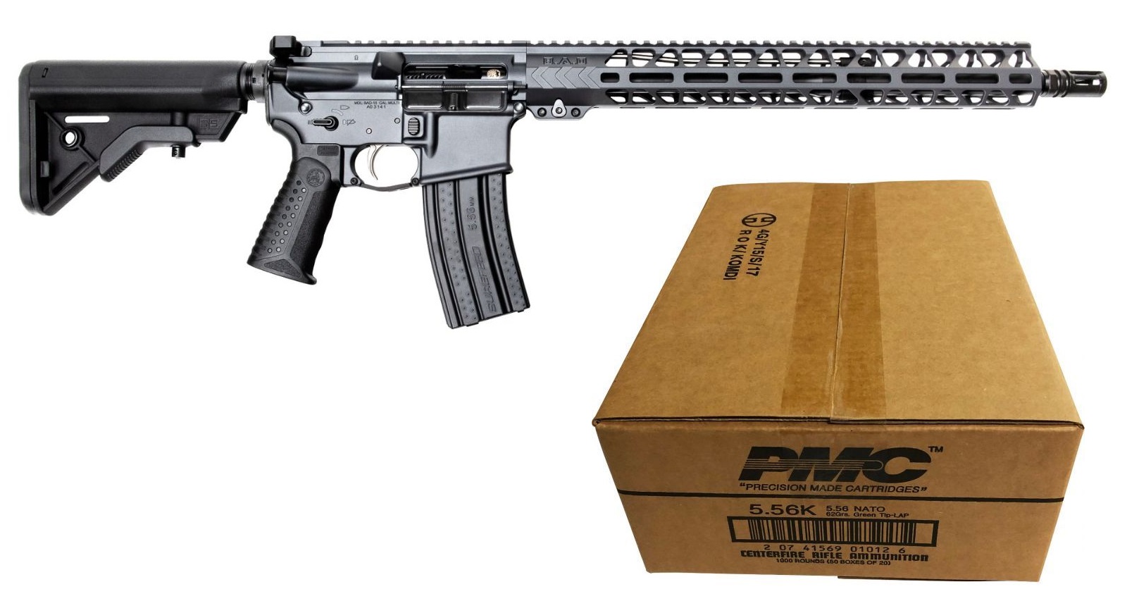 Battle Arms Development Forged WORKHORSE Patrol Carbine AR Rifle - Combat Grey | 5.56NATO | 16" Barrel | 15" M-LOK Free-Float Rail | Ambi Charging Handle | B5 Stock | Nickel Teflon Trigger Bundled w/ ONE Case PMC X-TAC 5.56NATO Rifle Ammo - 62 Grain | LAP