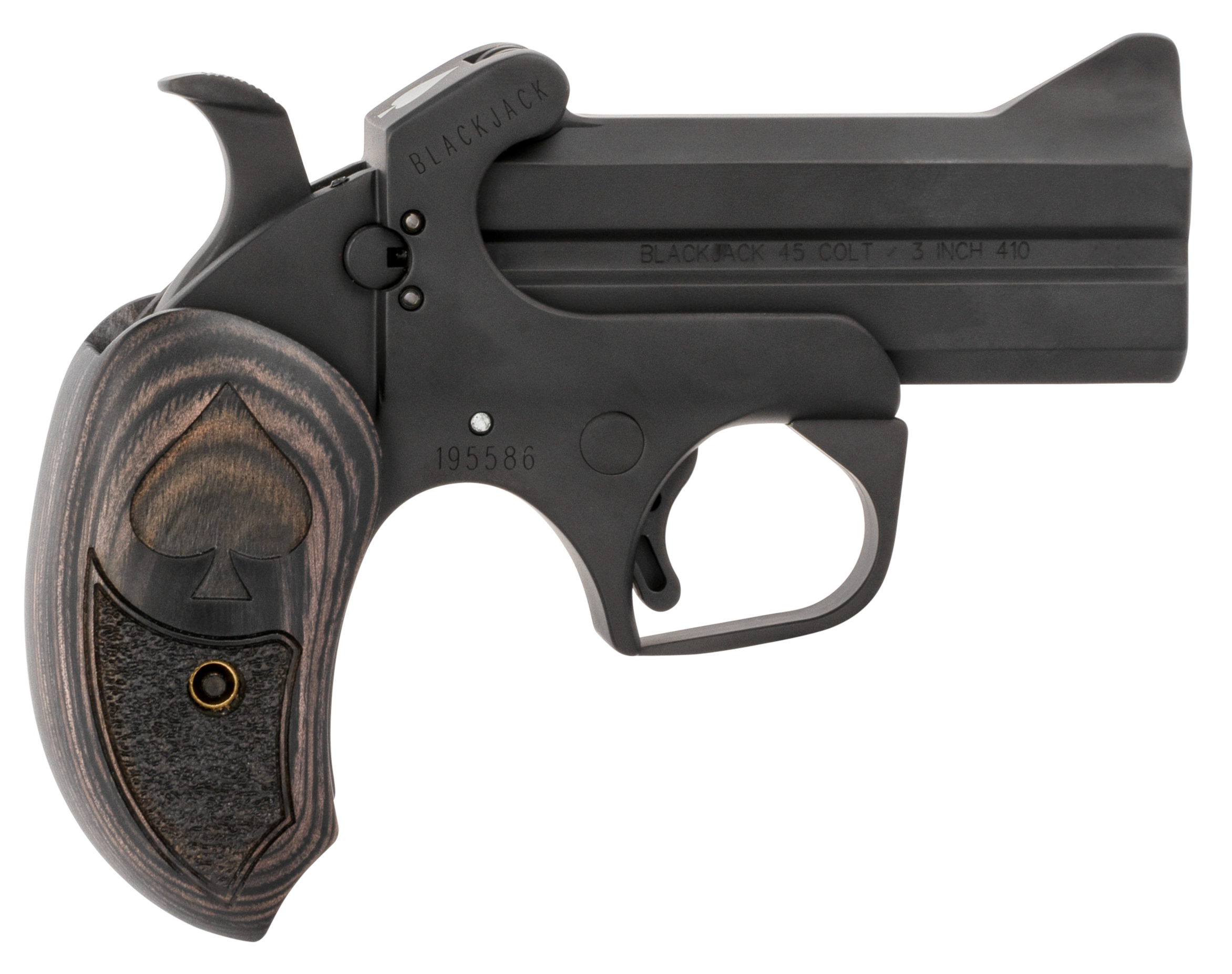 Bond Arms BABJ Black Jack  45 Colt (LC) 410 Gauge 2rd Shot 3.50" Black Black Steel Frame Black Ash Grips Features Silver Spade Above Hinge