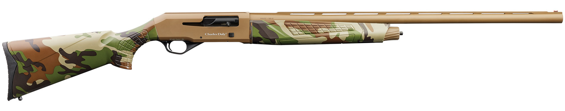 Charles Daly 601 12 Gauge 28 Inch 5 Rounds Woodlands Camo Cerakote FDE