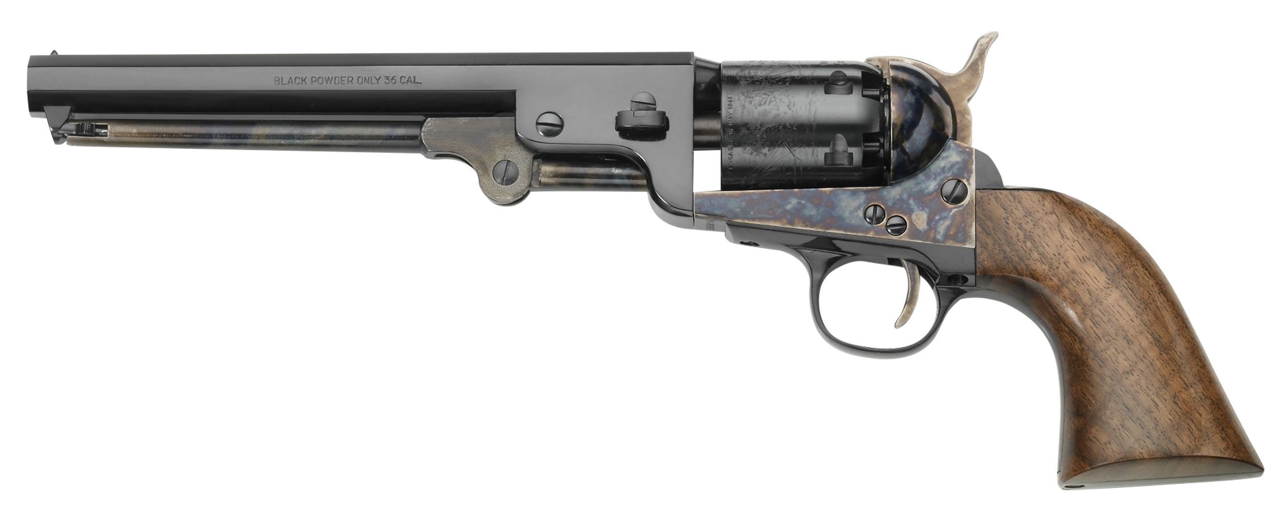 Pietta PF51CHS36712 1851 Navy London 36 Cal 6rd 7.50" Blued Octagon Barrel, Blued Cylinder, Color Case Hardened Steel Frame, Walnut Grip, Exposed Hammer