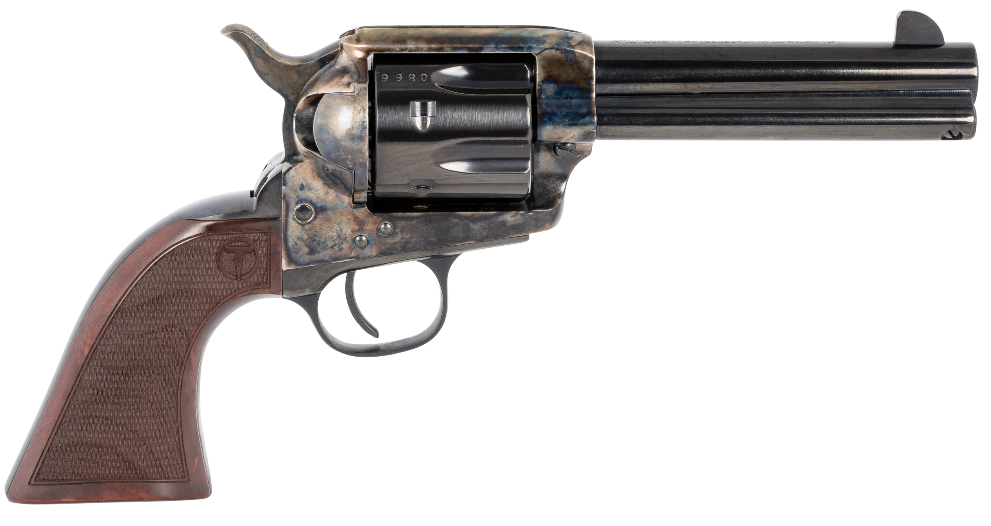 Taylors & Company 550812 Smoke Wagon  45 Colt (LC) Caliber with 4.75" Blued Finish Barrel, 6rd Capacity Blued Finish Cylinder, Color Case Hardened Finish Steel Frame & Checkered Walnut Grip