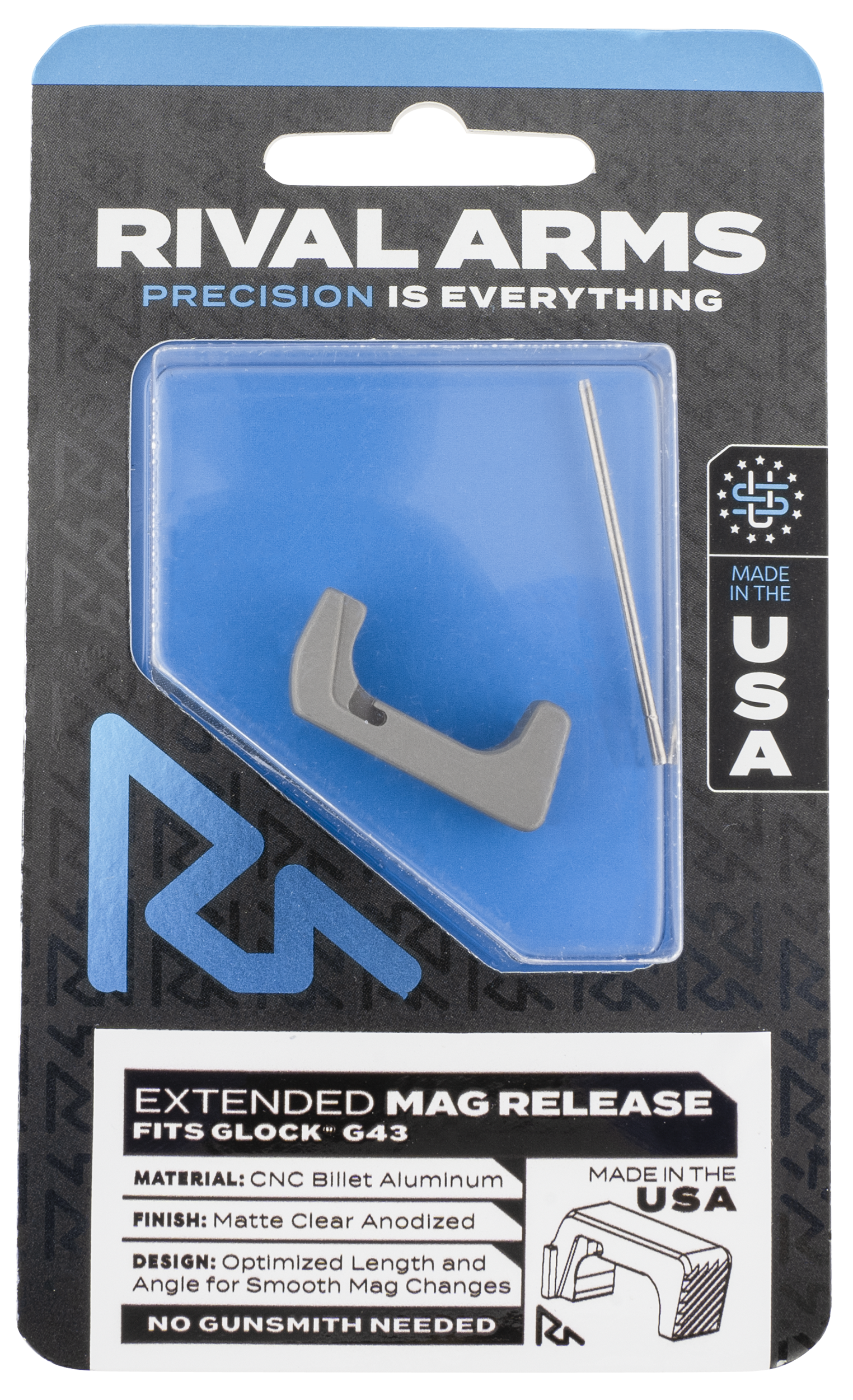 Rival Arms Extended Aluminum Magazine Release for Glock 43 Silver