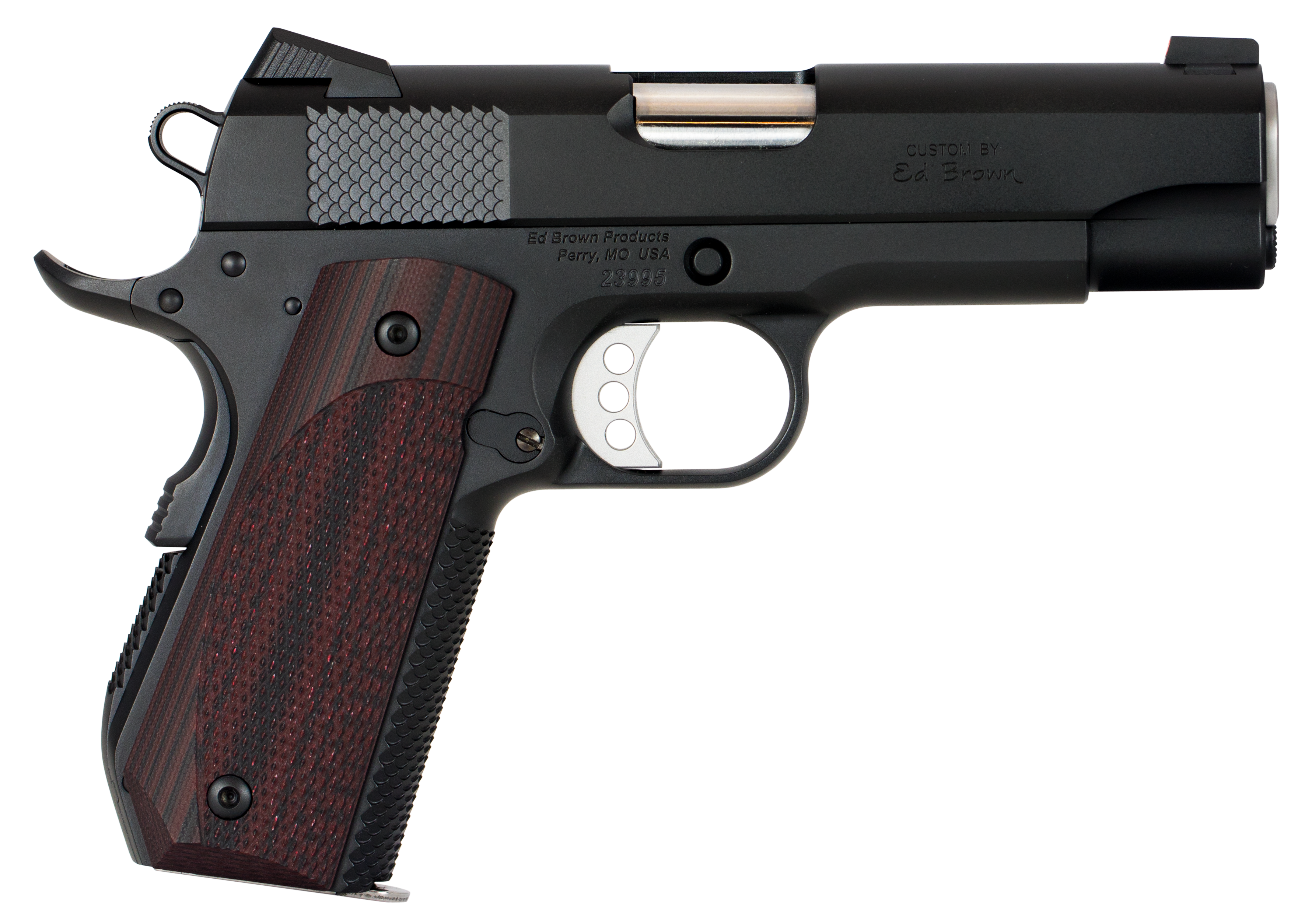 Ed Brown KC18G4 1911 Kobra Carry 45 ACP 7+1 4.25" Stainless Recessed Crown Barrel, Black Gen4 Snakeskin Serrated Carbon Steel Slide & Frame w/Beavertail, Laminate Wood Grip