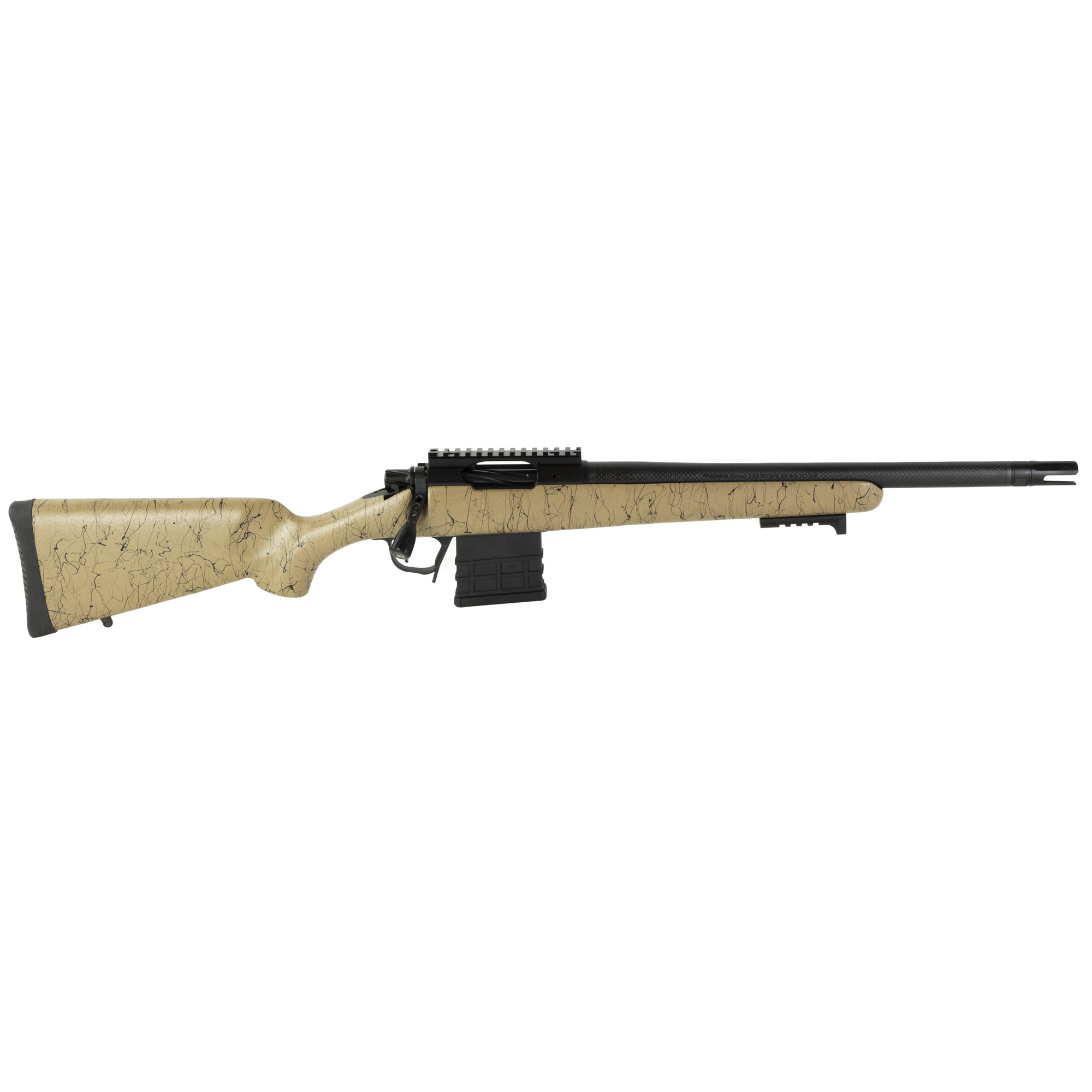 Christensen Arms 8010612300 Ridgeline Scout Full Size 300 Blackout 4+1, 16" Black Nitride Steel Threaded Barrel, Black Nitride Aluminum Receiver, Tan w/Black Webbing Fixed Sporter Stock