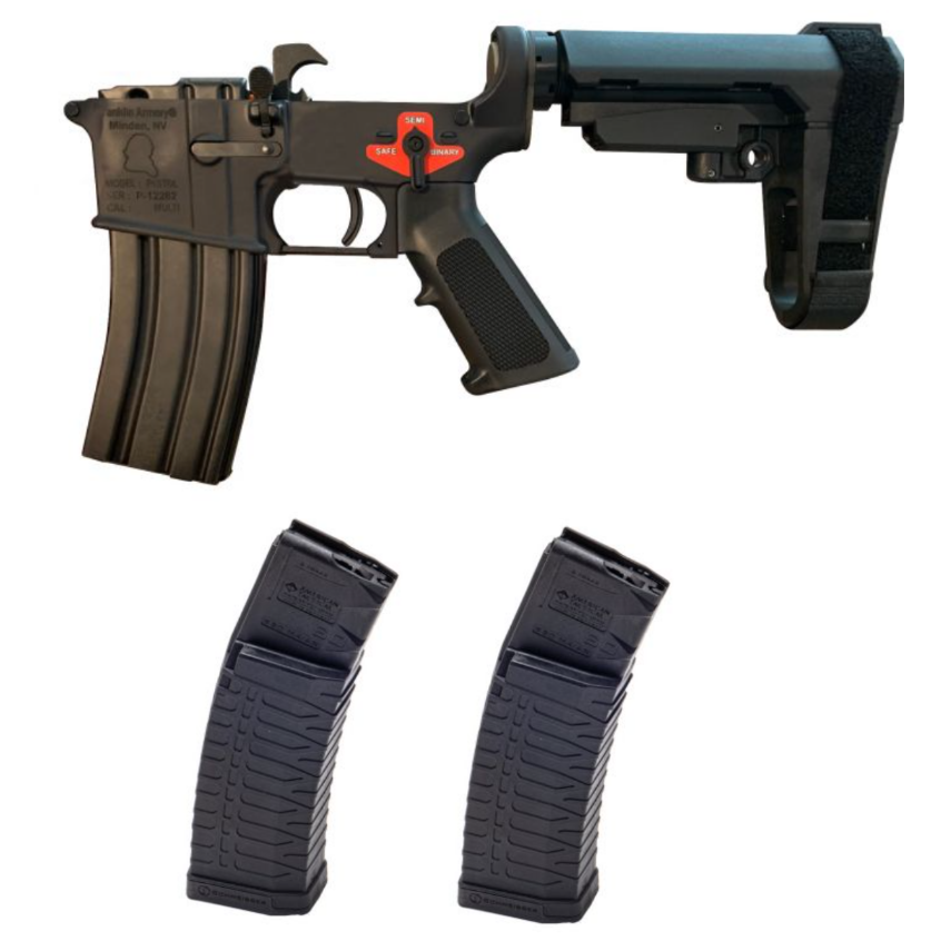 Franklin Armory BFSIII Equipped PISTOL Complete AR15 Pistol Lower Receiver - Black | Installed AR-C1 Binary Trigger | SBA3 Brace Bundled w/ 2 ATI Schmeisser S60 Magazine - Black | .223/5.56 | 60rd | Gen 2 Military/LEO Edition