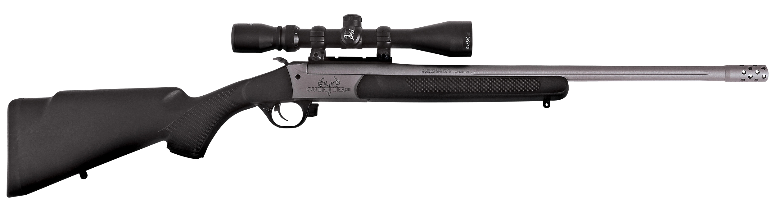 Traditions CRS-471130T Outfitter G3 Takedown 45-70 Gov 1rd 22", Stainless Cerakote Barrel/Rec, Black Synthetic Stock, Muzzle Brake, 3-9x40mm BDC Scope