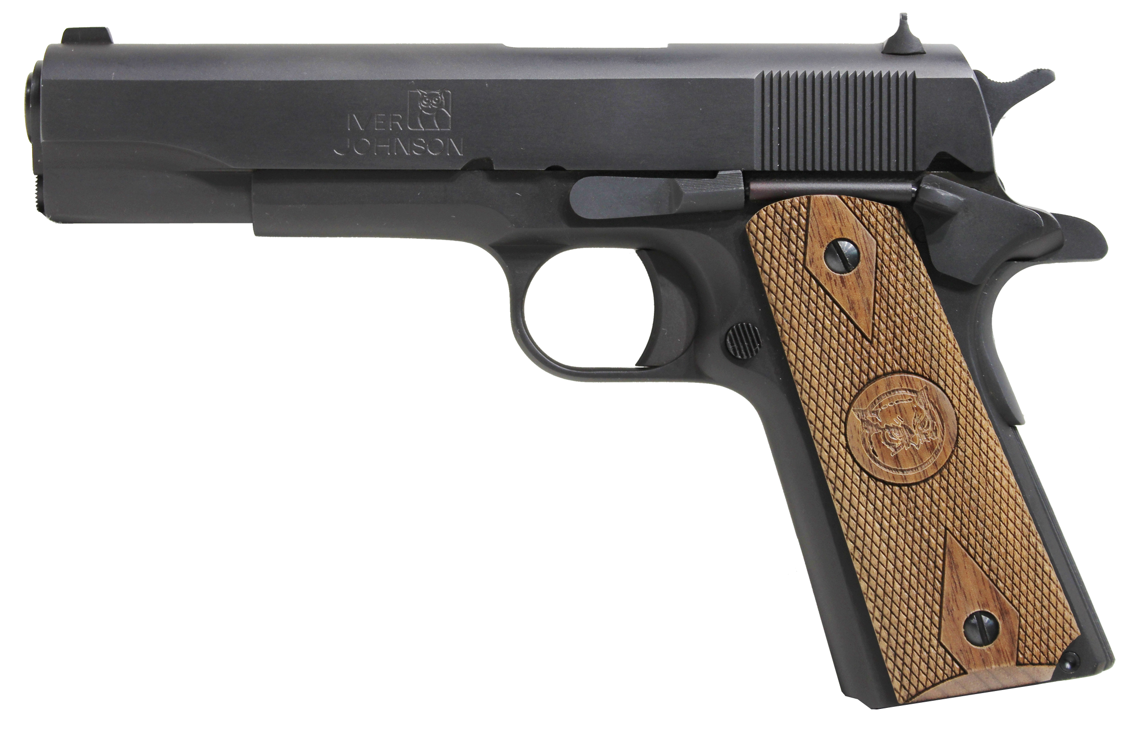 Iver Johnson Arms 1911A19 1911 A1  9mm Luger 9+1 5" Black Steel Barrel, Matte Black Serrated Steel Slide, Matte Black Steel Frame w/Beavertail, Checkered Double Diamond Walnut Grip