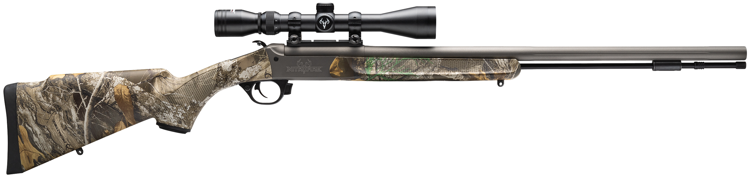 Traditions CR5841104421 NitroFire w/Scope 50 Cal 209 Primer 26" Gray Cerakote Fluted & Tapered Barrel, Drilled & Tapped Receiver, Realtree Edge Fixed Synthetic Stock, 3-9x40mm Duplex