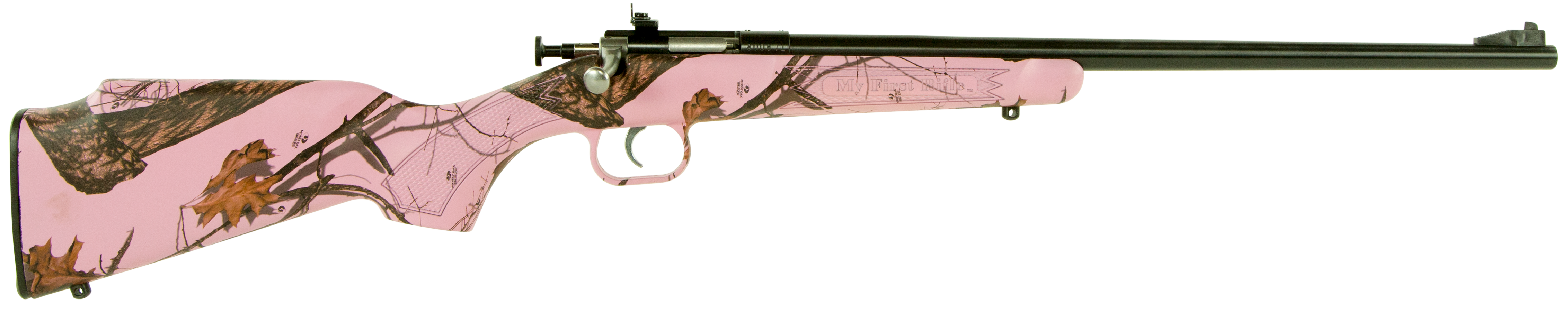Crickett KSA2161 Youth  22 LR 1rd 16.12" Blued Barrel & Receiver, Fixed Front/Adjustable Rear Peep Sights, Mossy Oak Pink Blaze Synthetic Stock w/11.5" LOP, Rebounding Firing Pin Safety