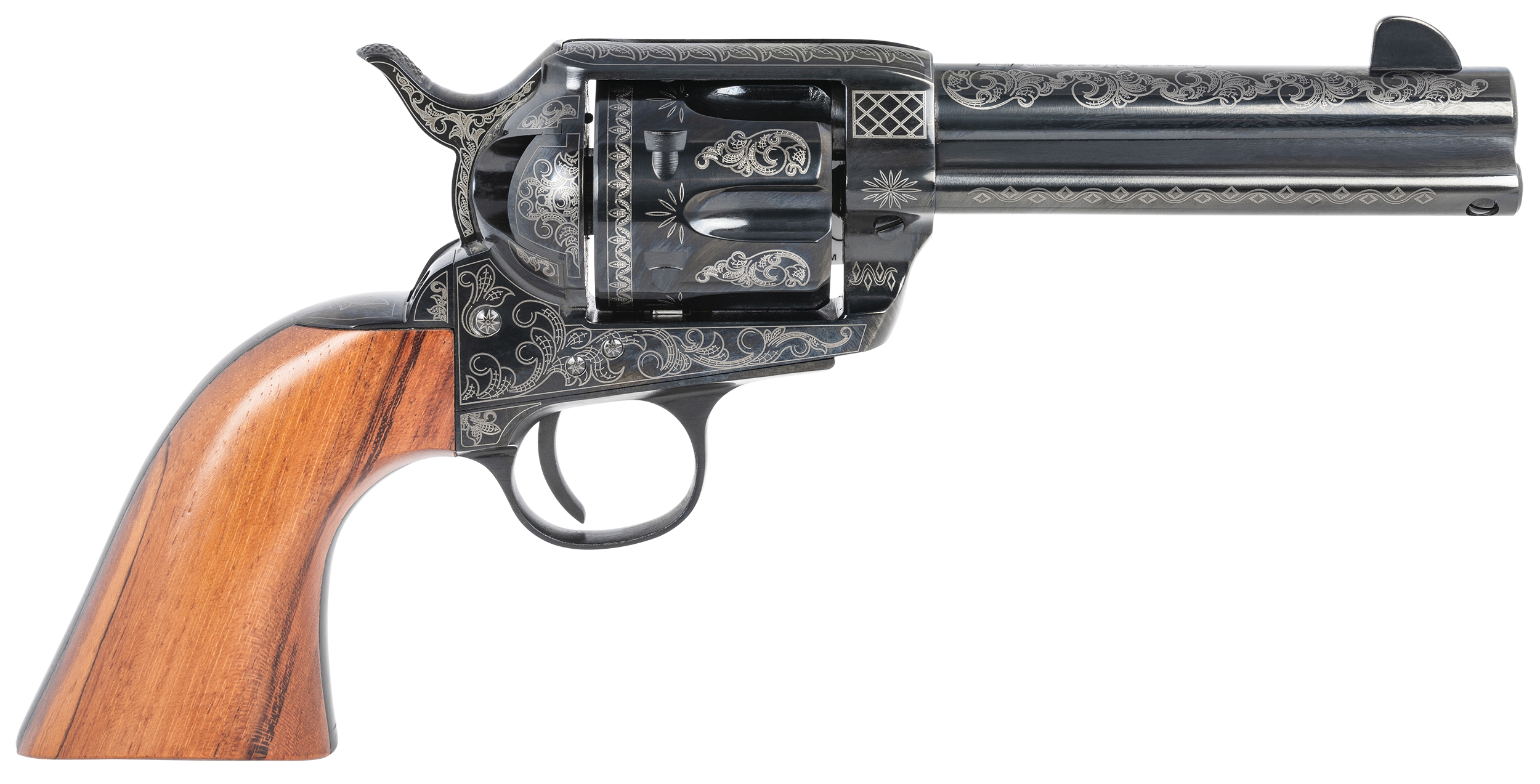 Pietta HF45LLE434NMBW 1873 Great Western II  Sports South Exclusive 45 Colt (Long Colt) 6rd 4.75" Blued Engraved Steel Barrel & Cylinder, Blued Engraved Steel Frame, Walnut Grip, Exposed Hammer