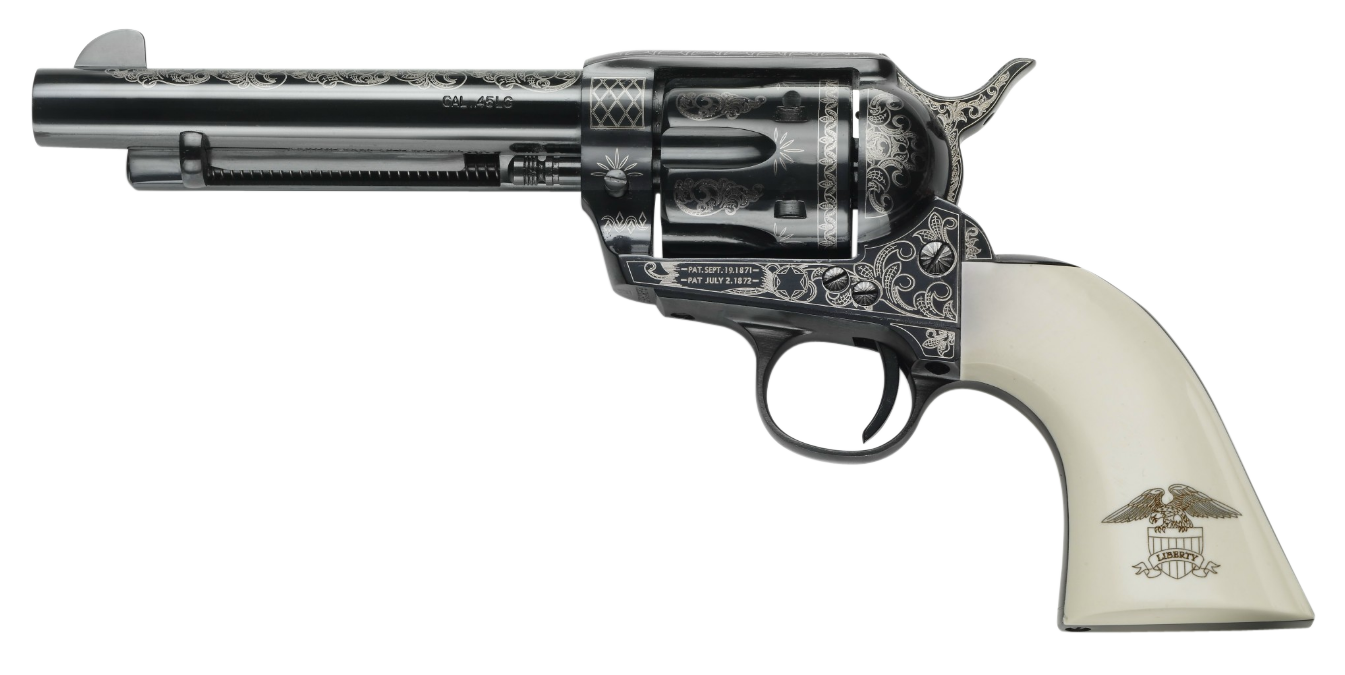 Pietta GW45LLE434NMUI 1873 GW2 Liberty 45 Colt (LC) 6 Shot, 4.75" Blued Engraved Steel Barrel, Cylinder, Frame & Hammer, Ultra Ivory Grip w/Engraved Liberty Eagle