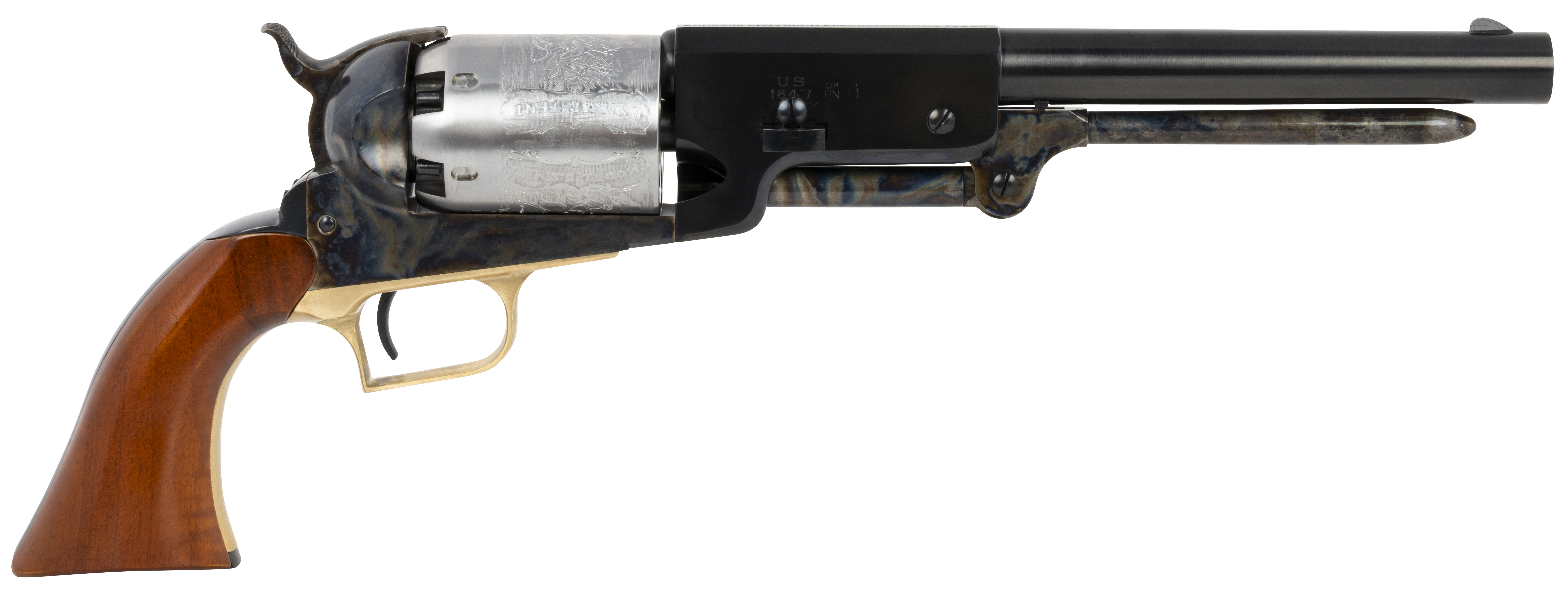 Cimarron CA020COF 1847 Walker 44 Cal 6 Shot 9" Blued Barrel, White Engraved Steel Cylinder, Color Case Hardened Steel Frame Walnut Grip