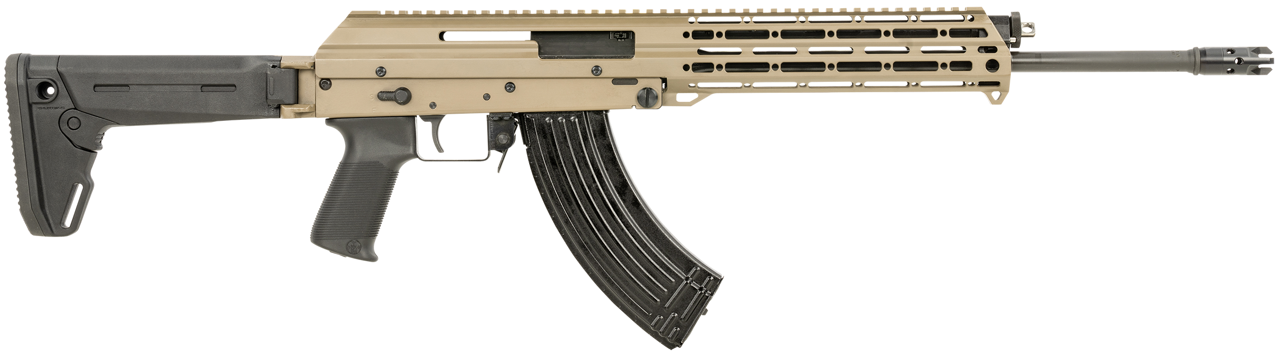 M+M Industries M10XPLUSFDE M10X Plus 7.62x39mm 30+1 16.50" Chrome Lined Barrel, FDE Rec & Black Furniture, Chaos Muzzle Brake, M-LOK Handgaurd, Magpul Zhukov Folding Stock, Gen 3 Grip, Ambi Controls